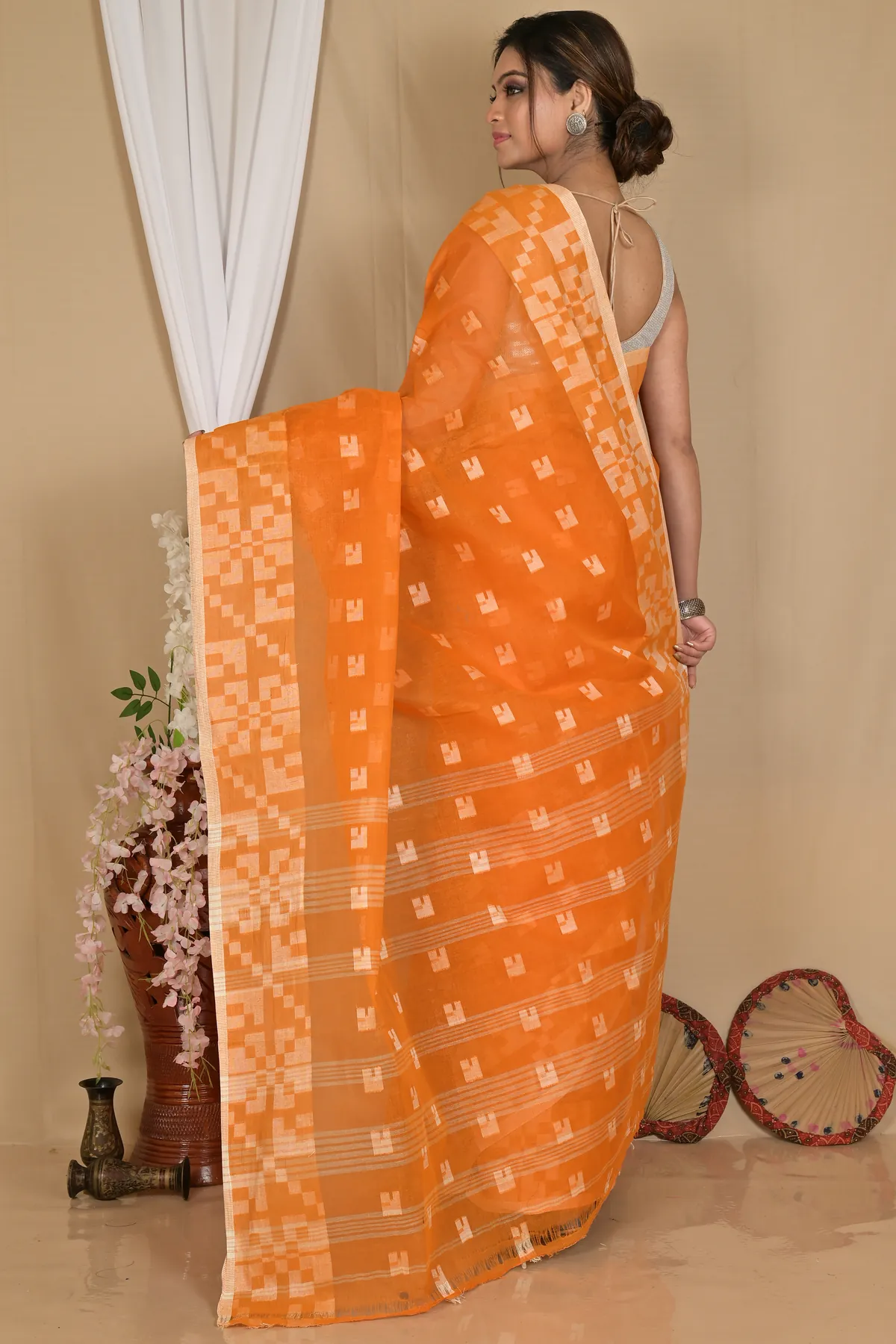 DipDiya Pure Cotton Dark Yellow Aptuk Weaves with a Story Tant Sarees