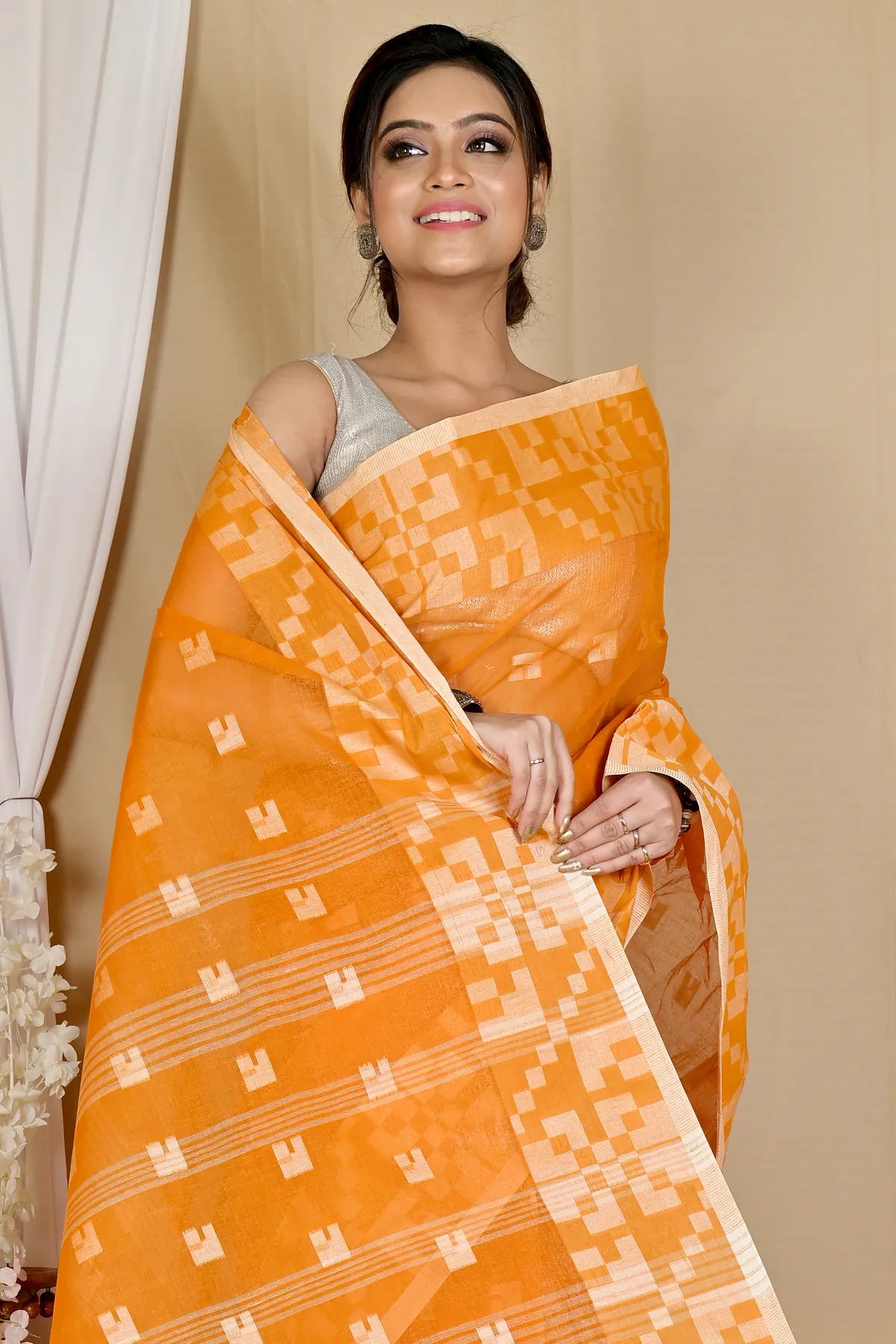DipDiya Pure Cotton Dark Yellow Aptuk Weaves with a Story Tant Sarees