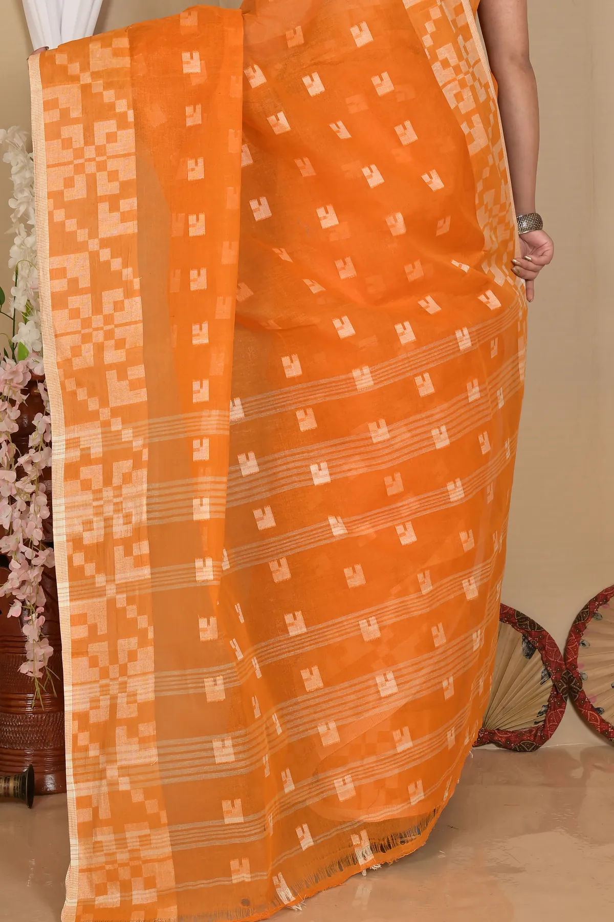 DipDiya Pure Cotton Dark Yellow Aptuk Weaves with a Story Tant Sarees