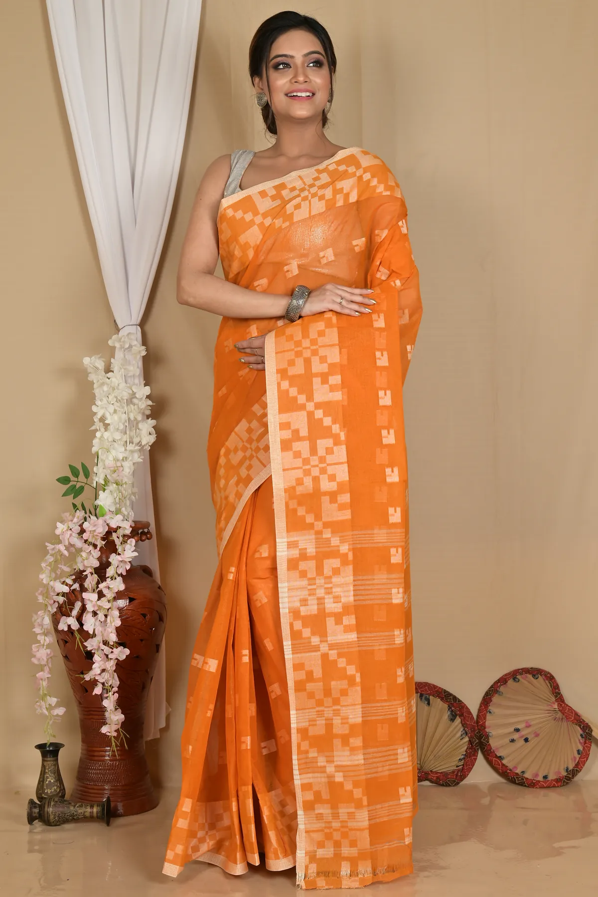 DipDiya Pure Cotton Dark Yellow Aptuk Weaves with a Story Tant Sarees