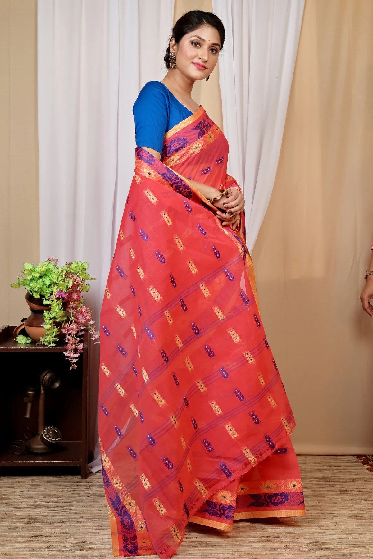 DipDiya Pure Cotton Drak Pink Helok Heritage of Bengal Tant Sarees