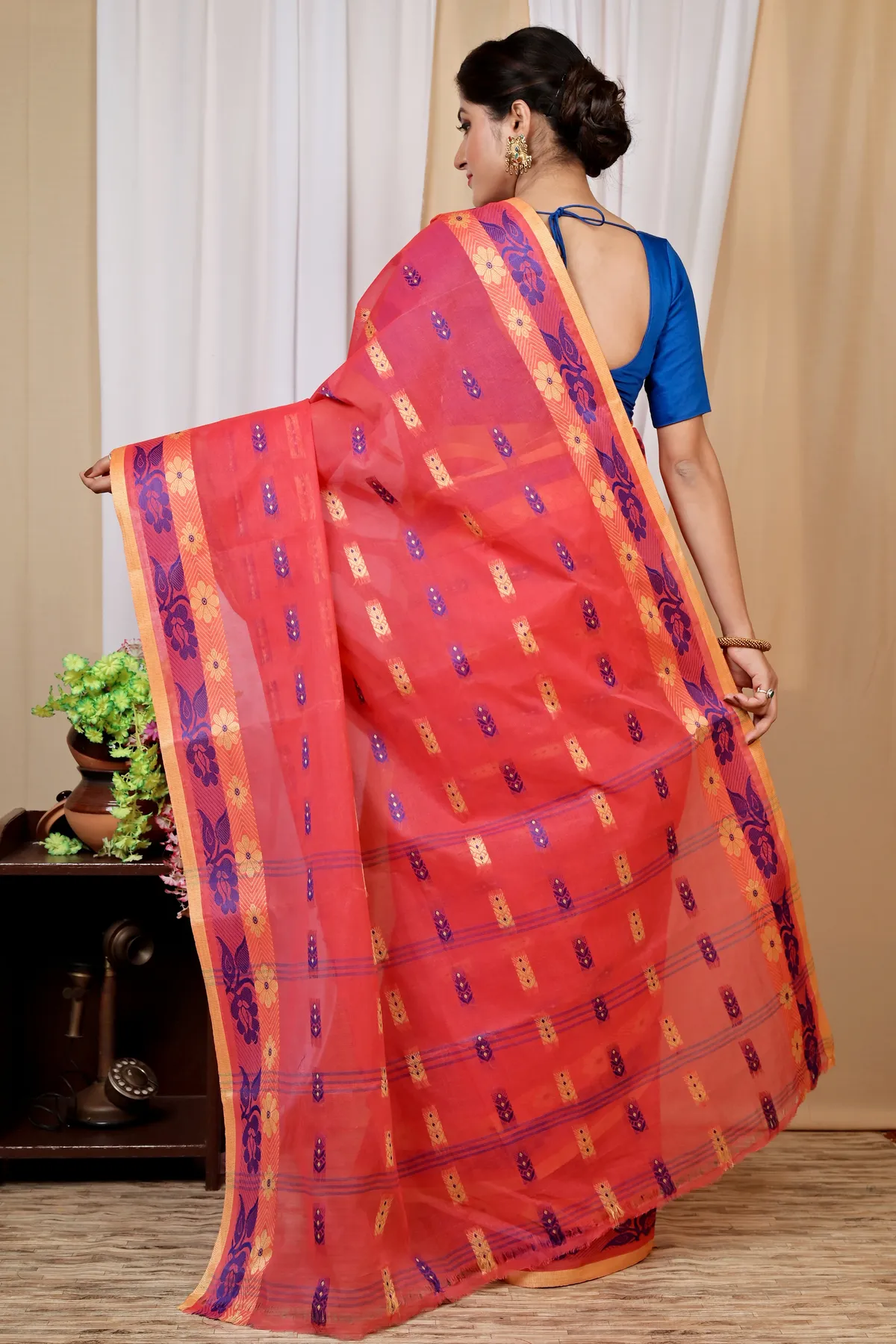 DipDiya Pure Cotton Drak Pink Helok Heritage of Bengal Tant Sarees