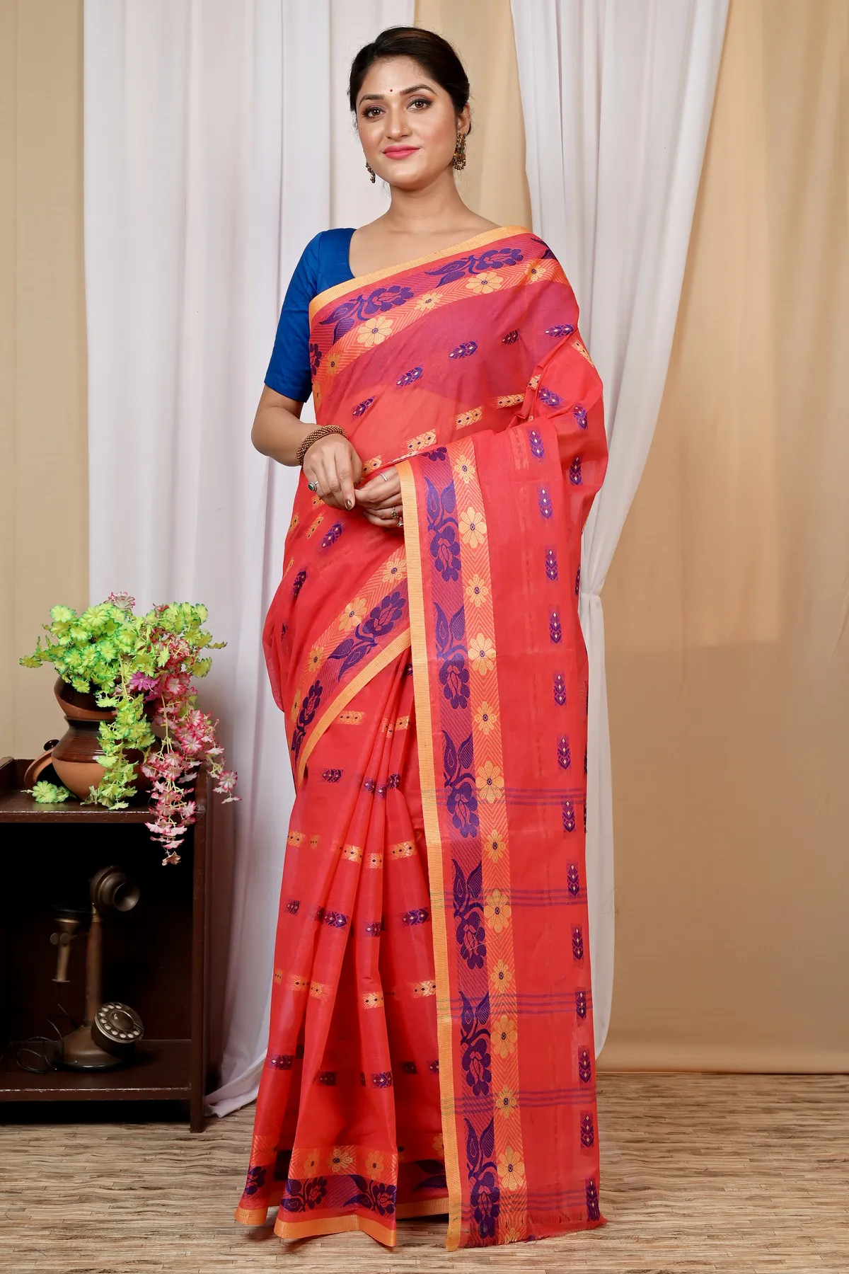 DipDiya Pure Cotton Drak Pink Helok Heritage of Bengal Tant Sarees