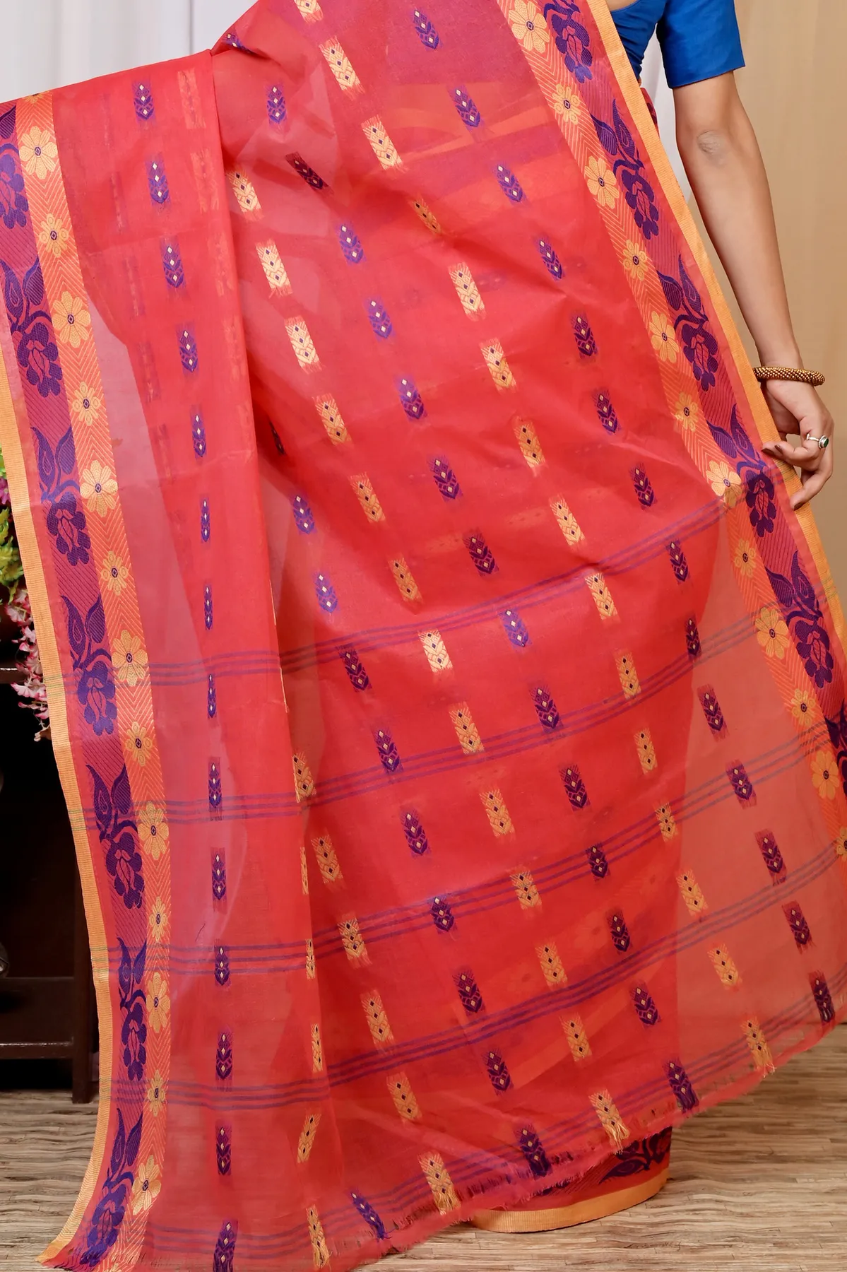 DipDiya Pure Cotton Drak Pink Helok Heritage of Bengal Tant Sarees