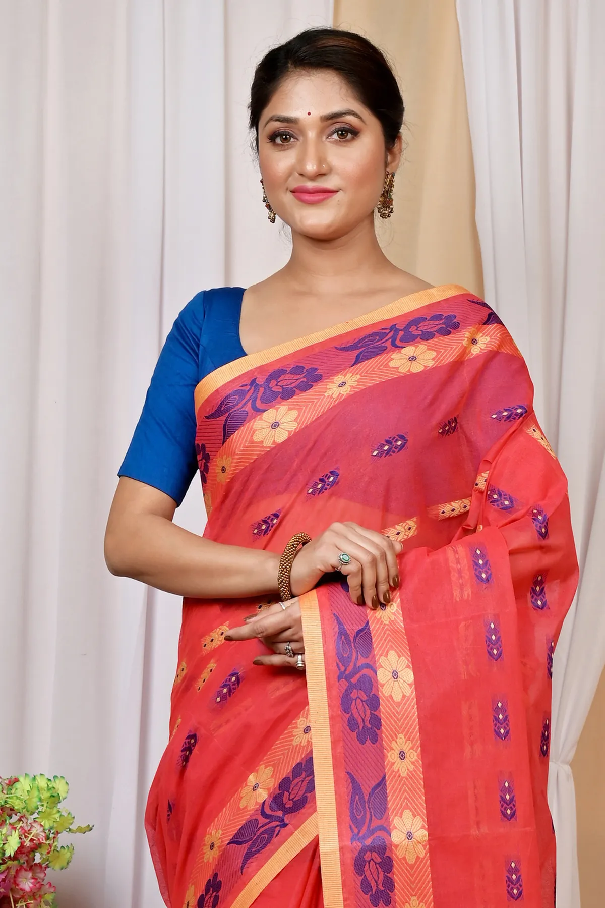 DipDiya Pure Cotton Drak Pink Helok Heritage of Bengal Tant Sarees