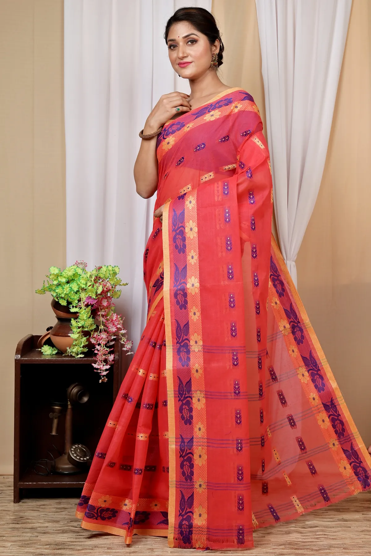 DipDiya Pure Cotton Drak Pink Helok Heritage of Bengal Tant Sarees