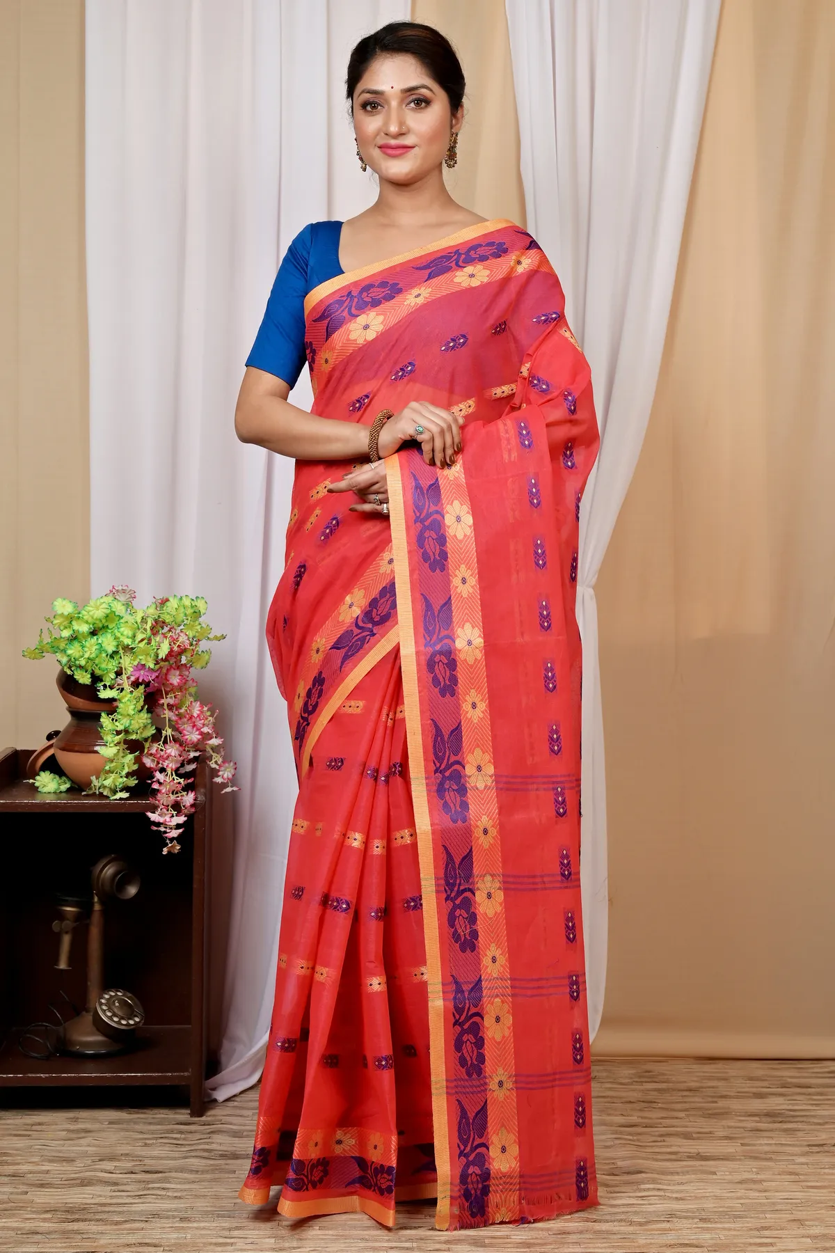 DipDiya Pure Cotton Drak Pink Helok Heritage of Bengal Tant Sarees