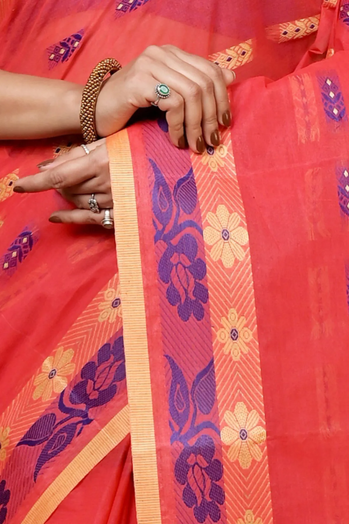 DipDiya Pure Cotton Drak Pink Helok Heritage of Bengal Tant Sarees