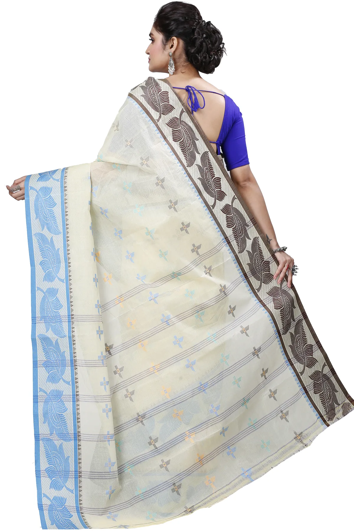 DipDiya Pure Cotton Gray Shade Rowan Artisan Crafted Tant Sarees
