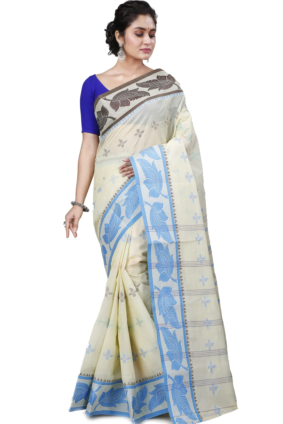 DipDiya Pure Cotton Gray Shade Rowan Artisan Crafted Tant Sarees