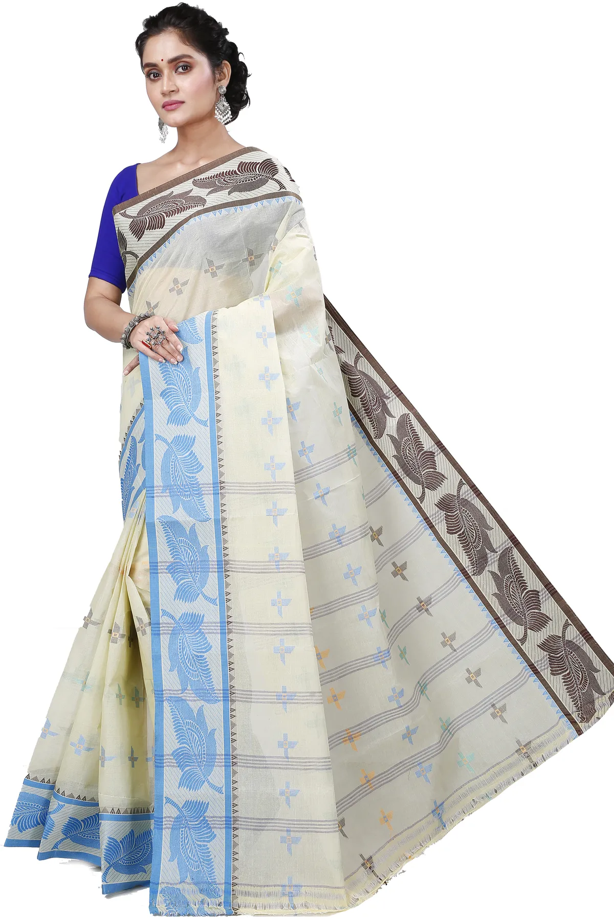 DipDiya Pure Cotton Gray Shade Rowan Artisan Crafted Tant Sarees
