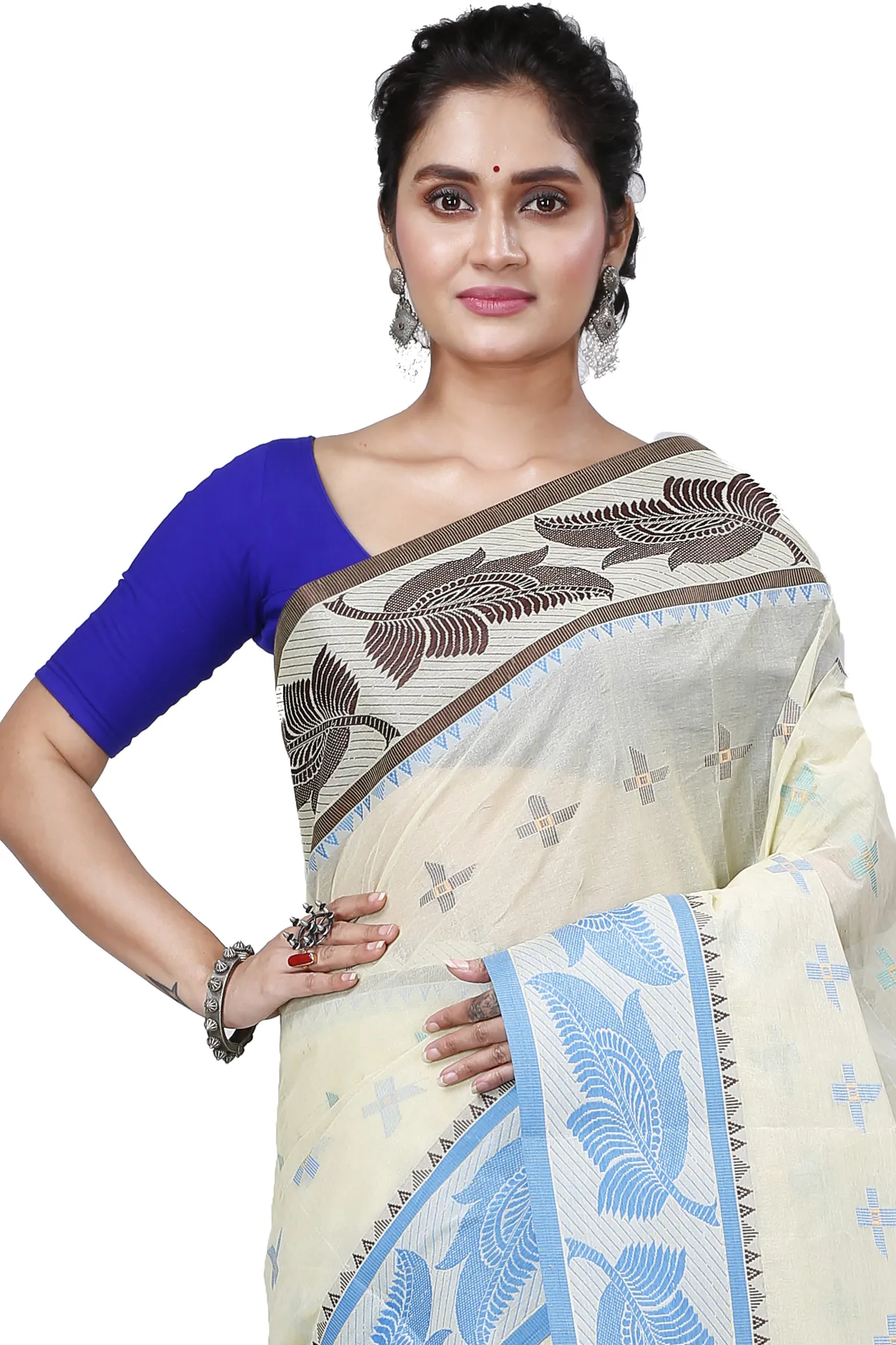 DipDiya Pure Cotton Gray Shade Rowan Artisan Crafted Tant Sarees