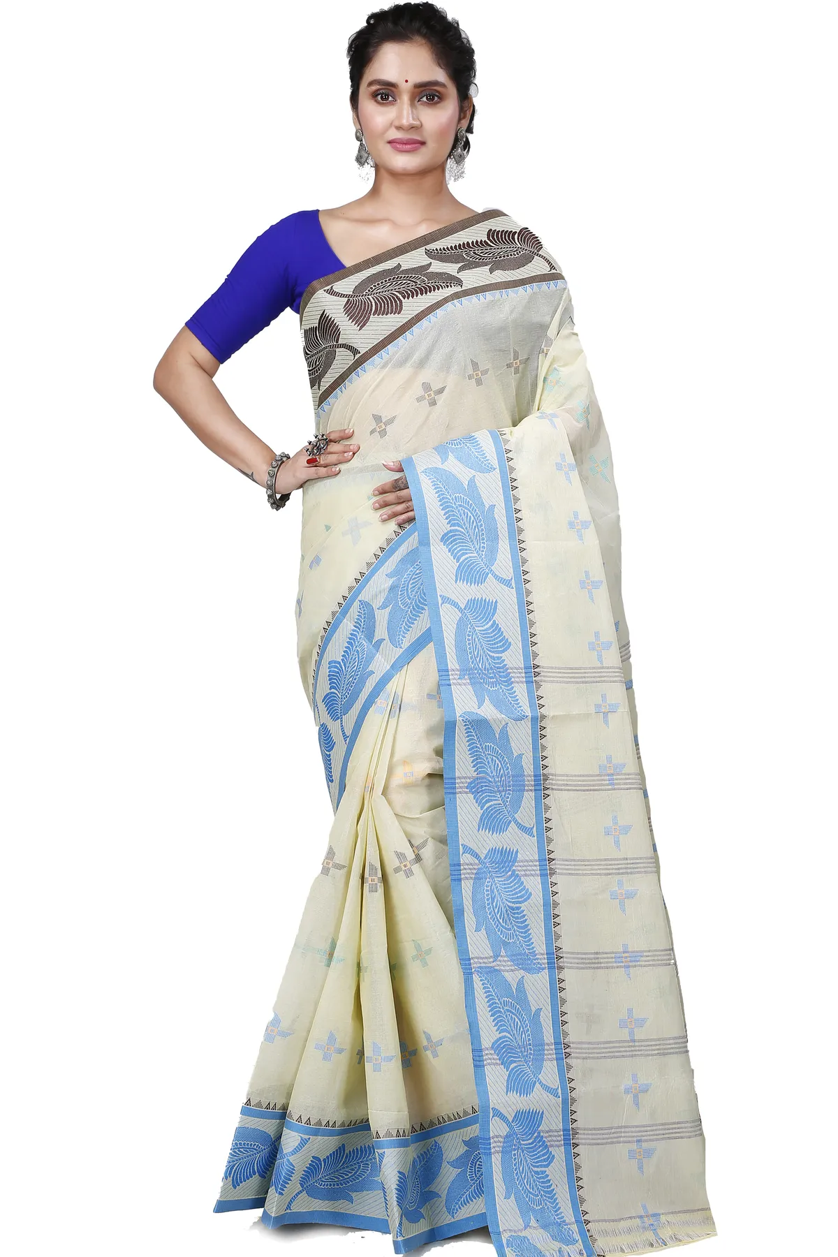 DipDiya Pure Cotton Gray Shade Rowan Artisan Crafted Tant Sarees