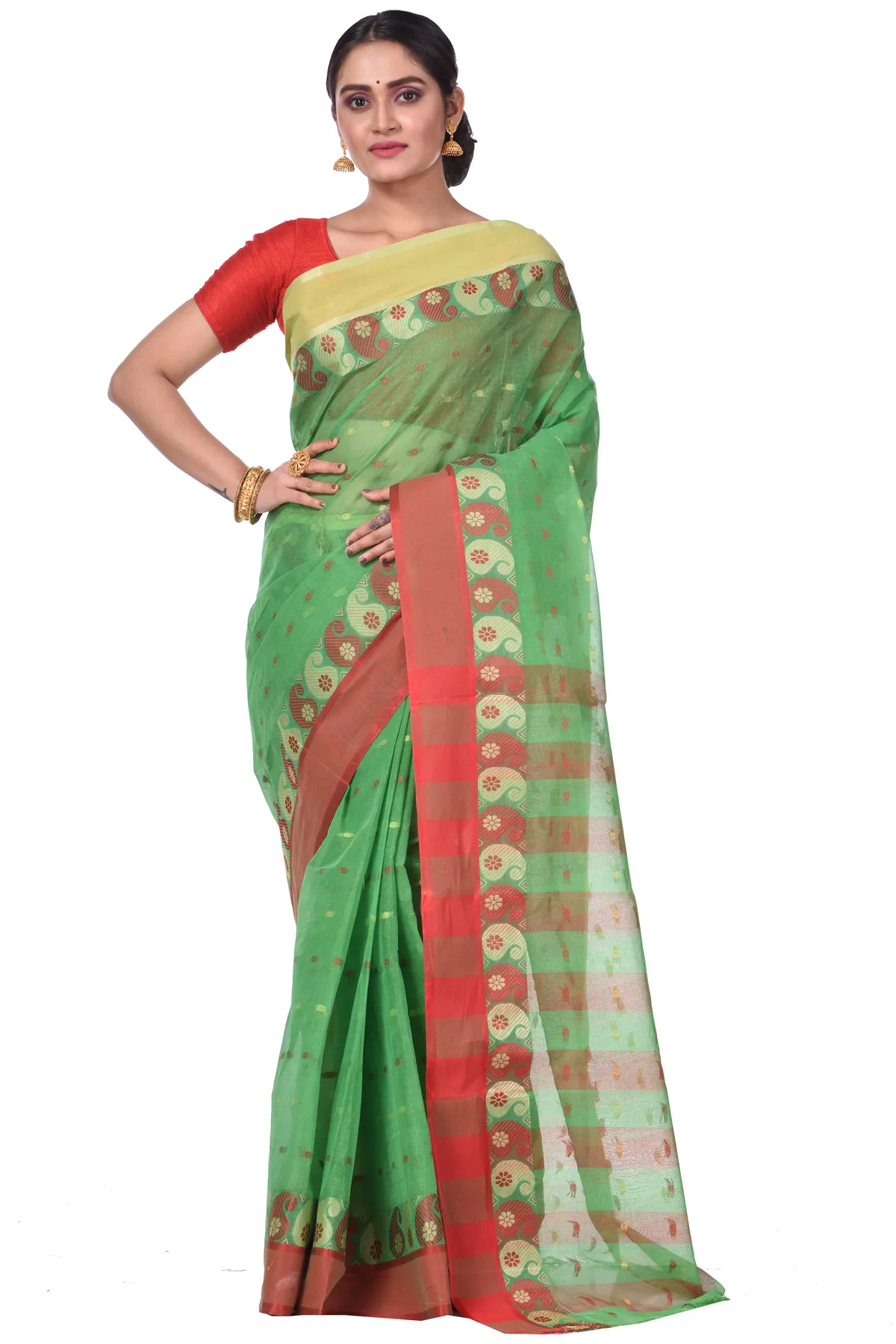 DipDiya Pure Cotton Green Amkolka Par Effortless Tradition Tant Sarees