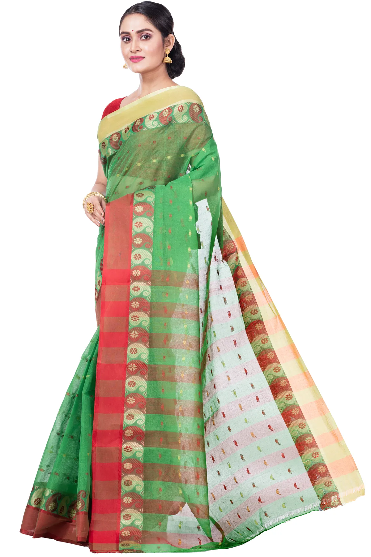 DipDiya Pure Cotton Green Amkolka Par Effortless Tradition Tant Sarees