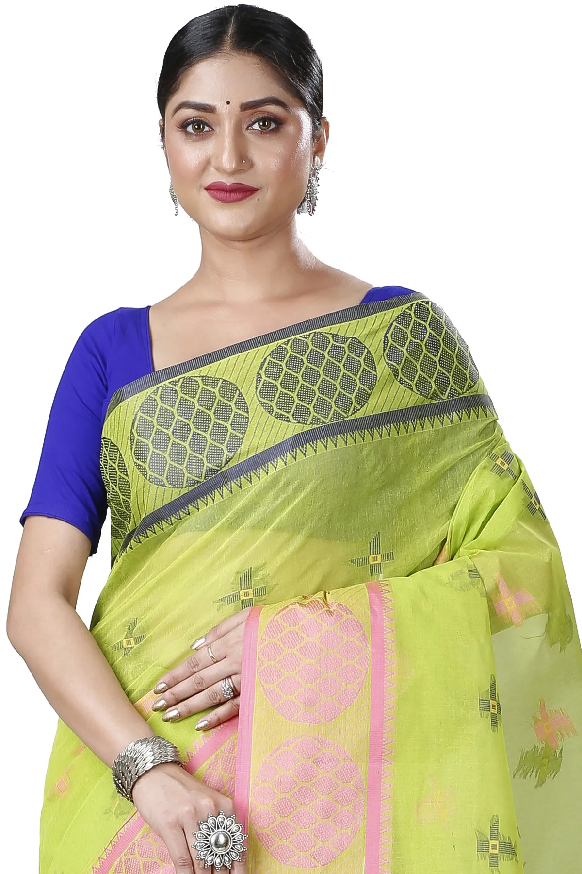 DipDiya Pure Cotton Green Ananda Regal Bengali Tant Sarees