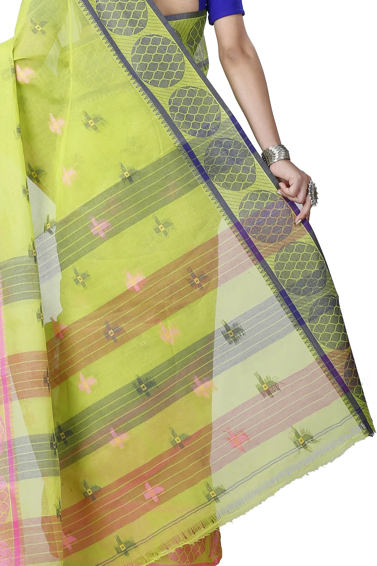 DipDiya Pure Cotton Green Ananda Regal Bengali Tant Sarees