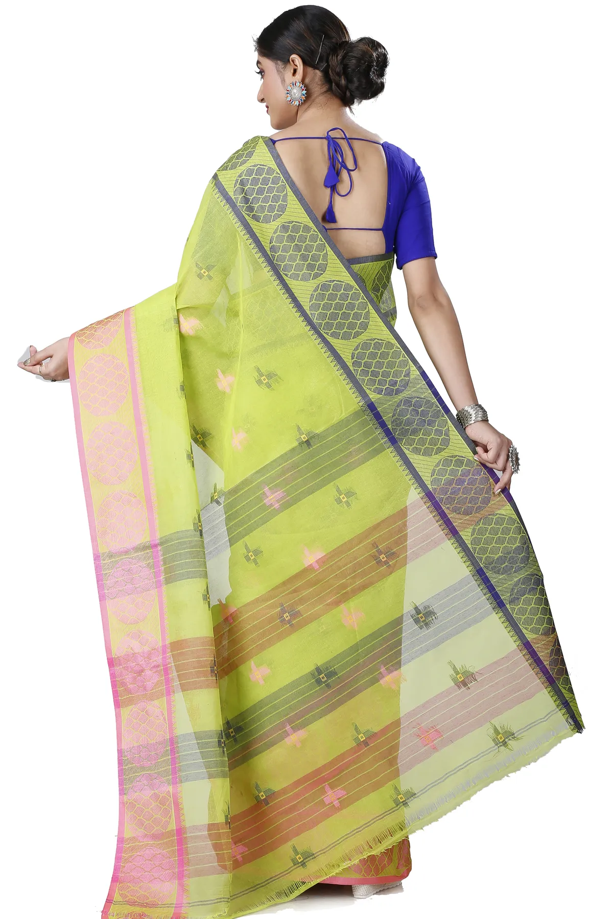 DipDiya Pure Cotton Green Ananda Regal Bengali Tant Sarees