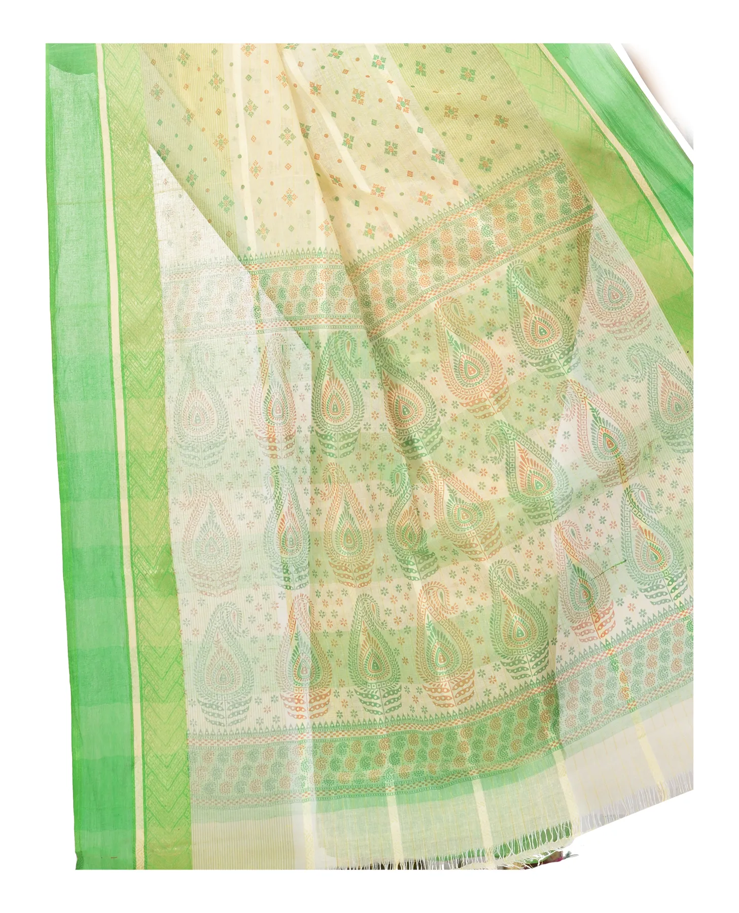 DipDiya Pure Cotton Green ANARKOLI PRINT Wrapped in Heritage Printed Tant Sarees
