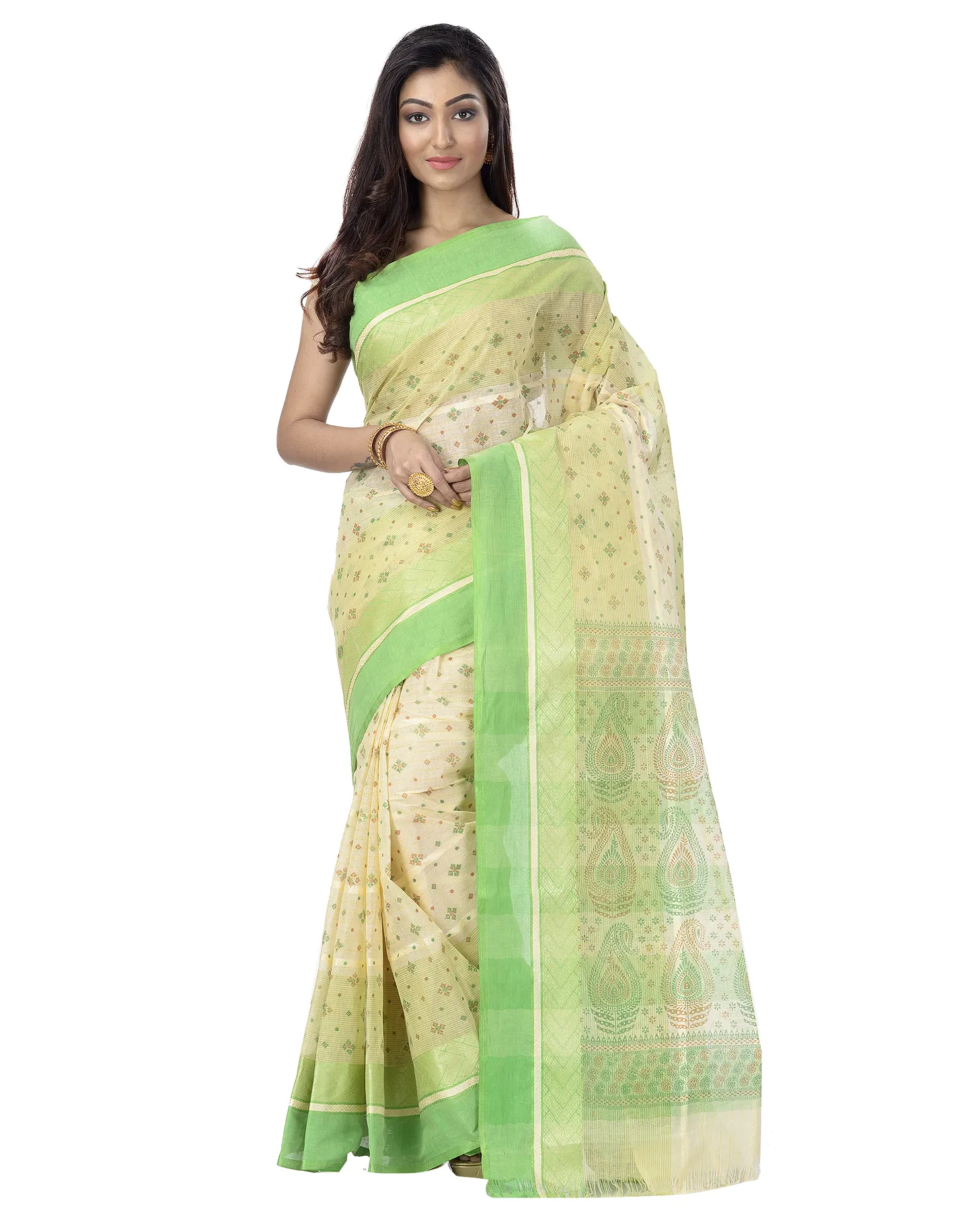 DipDiya Pure Cotton Green ANARKOLI PRINT Wrapped in Heritage Printed Tant Sarees