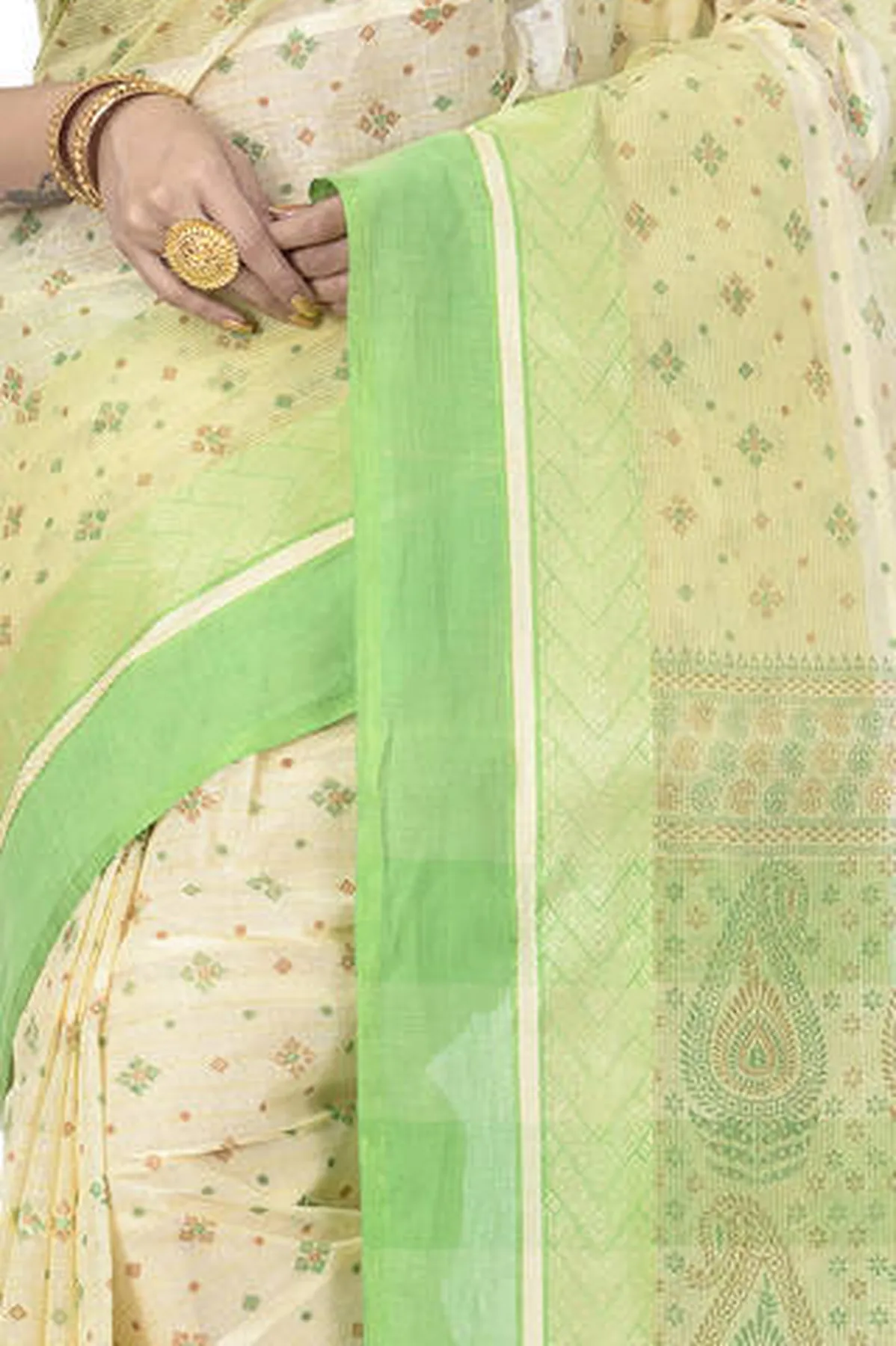 DipDiya Pure Cotton Green ANARKOLI PRINT Wrapped in Heritage Printed Tant Sarees
