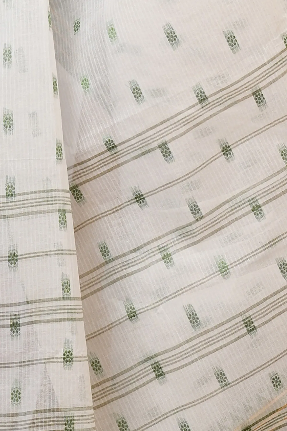 DipDiya Pure Cotton Green and White Hema Elegant by Tradition Tant Sarees