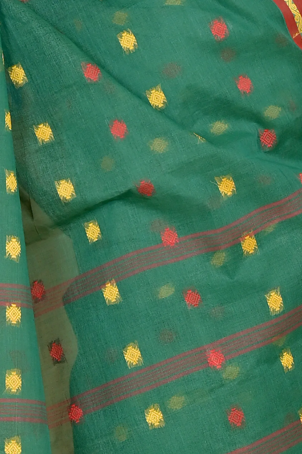 DipDiya Pure Cotton Green Apula Regal Bengali Tant Sarees