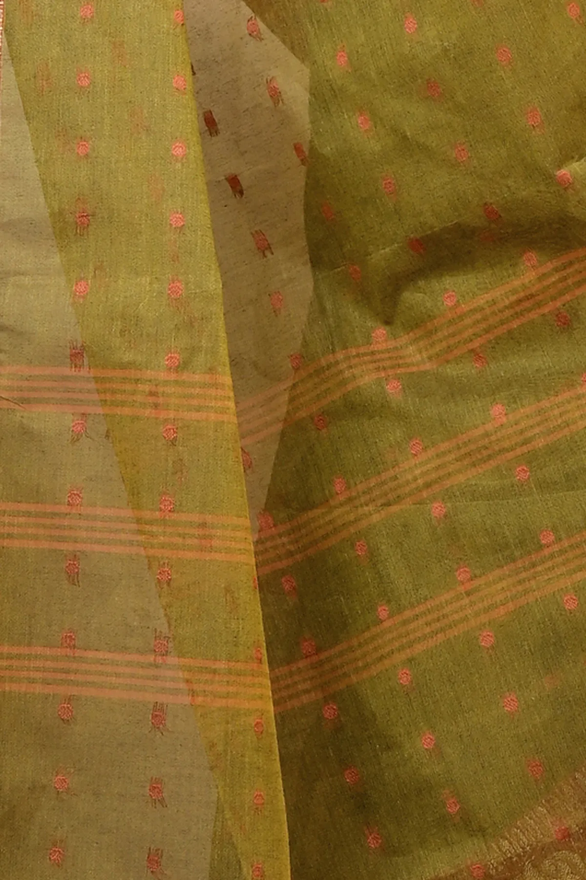 DipDiya Pure Cotton Green Asmanito Loom to Love Tant Sarees