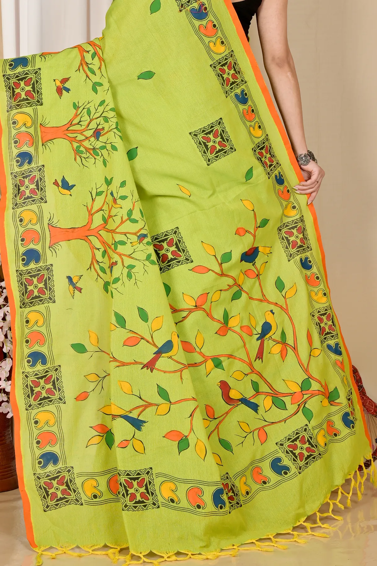 DipDiya Pure Cotton Green Asu Classic Bengali Handloom Sarees