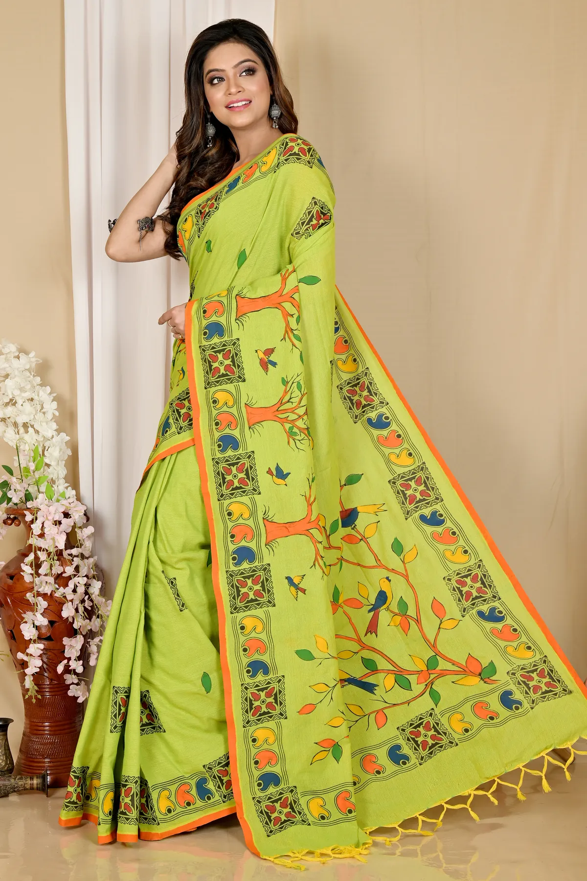 DipDiya Pure Cotton Green Asu Classic Bengali Handloom Sarees