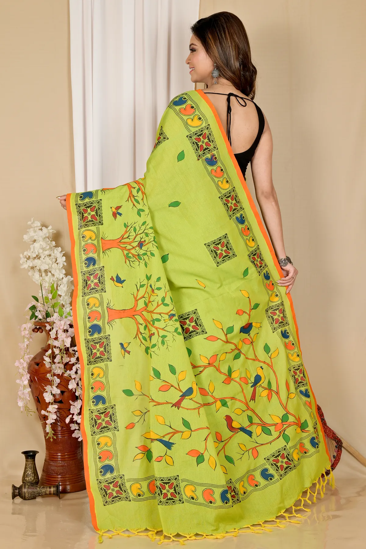 DipDiya Pure Cotton Green Asu Classic Bengali Handloom Sarees