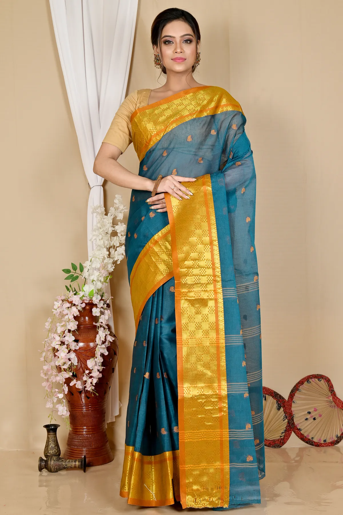 DipDiya Pure Cotton Green Atula Woven with Tradition Tant Sarees
