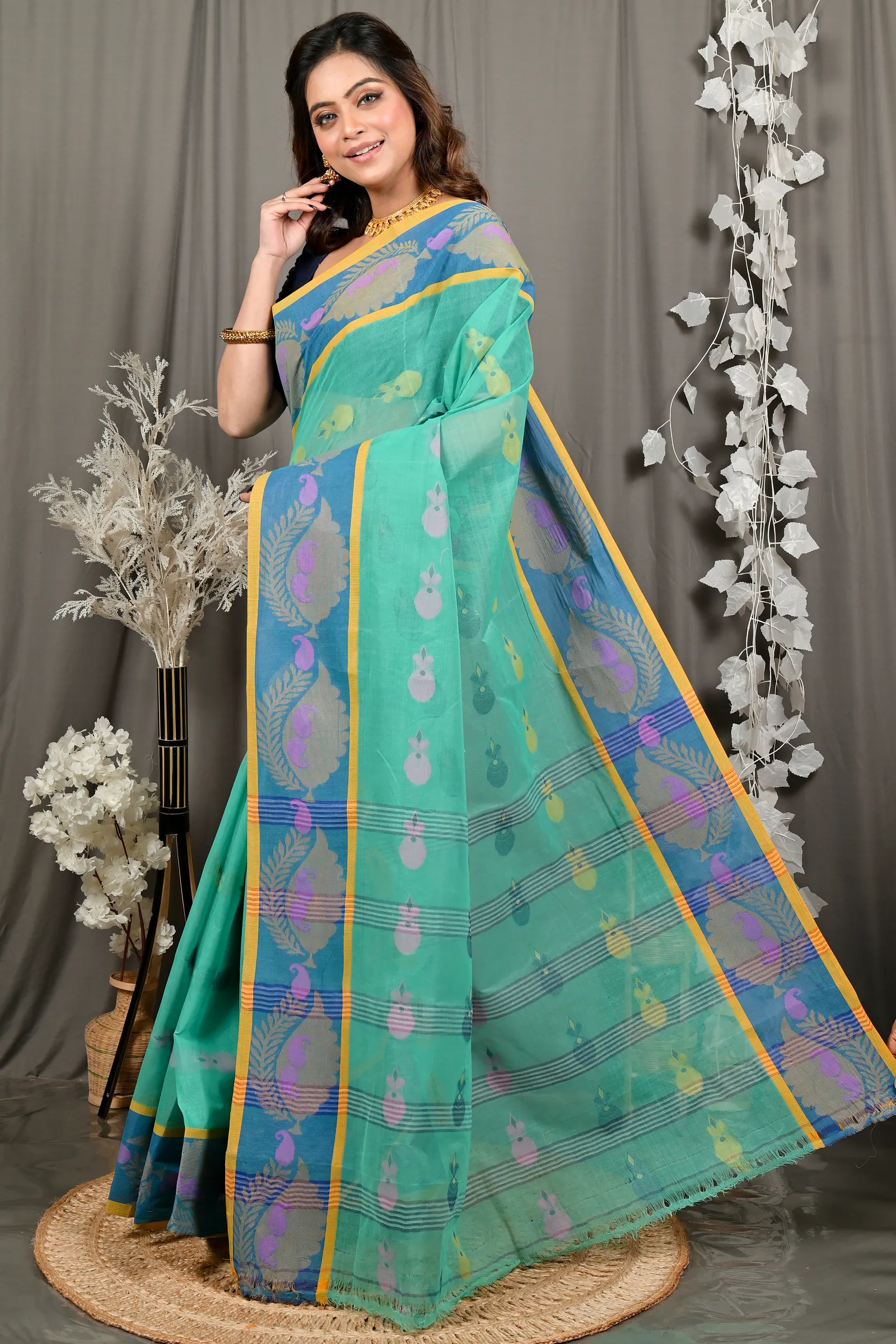 DipDiya Pure Cotton Green Debui Elegant by Tradition Tant Sarees