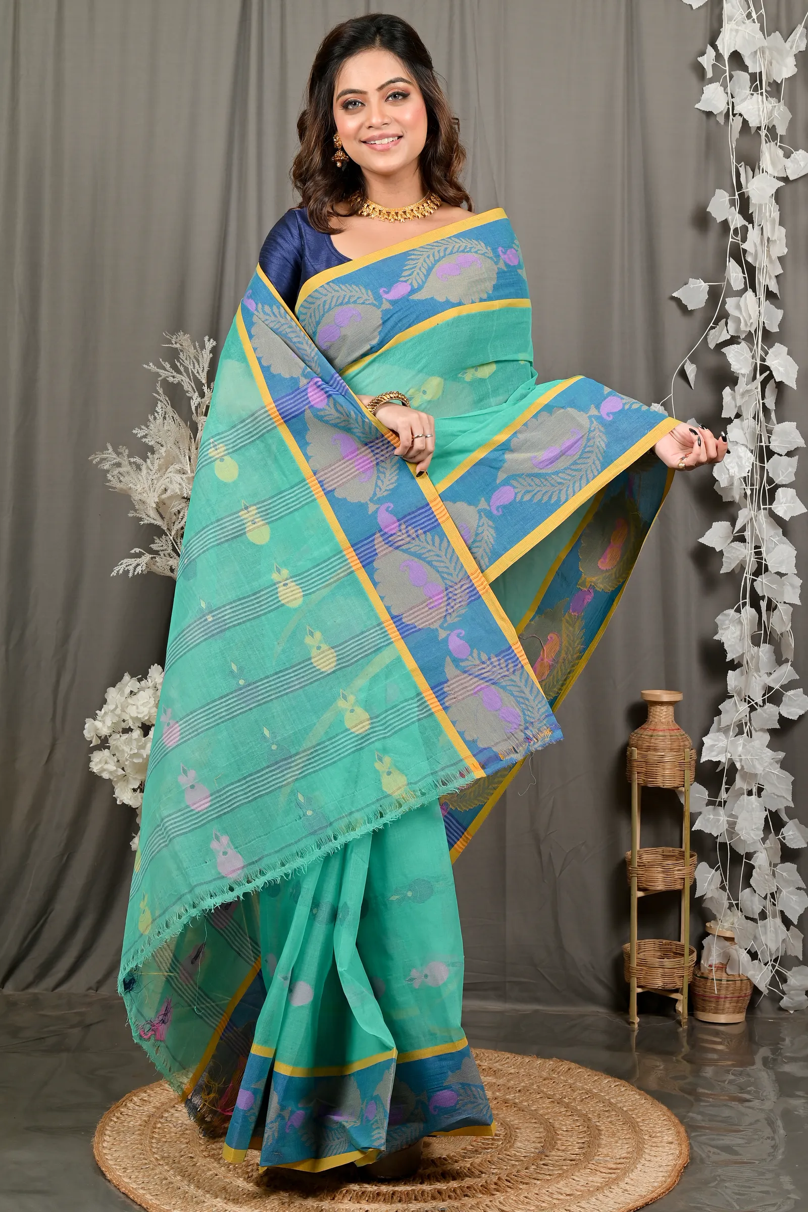 DipDiya Pure Cotton Green Debui Elegant by Tradition Tant Sarees