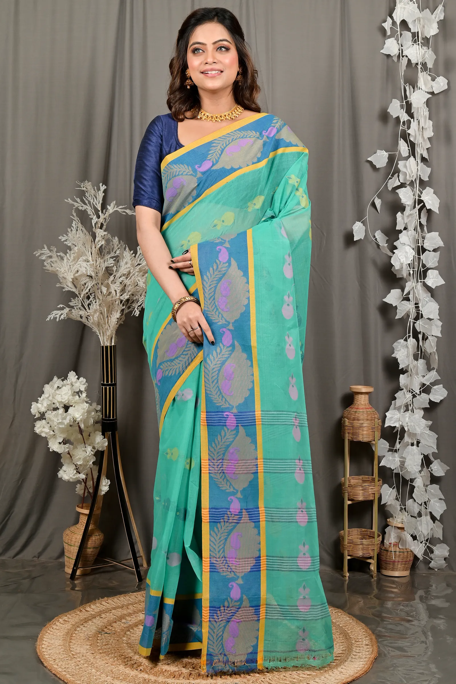 DipDiya Pure Cotton Green Debui Elegant by Tradition Tant Sarees