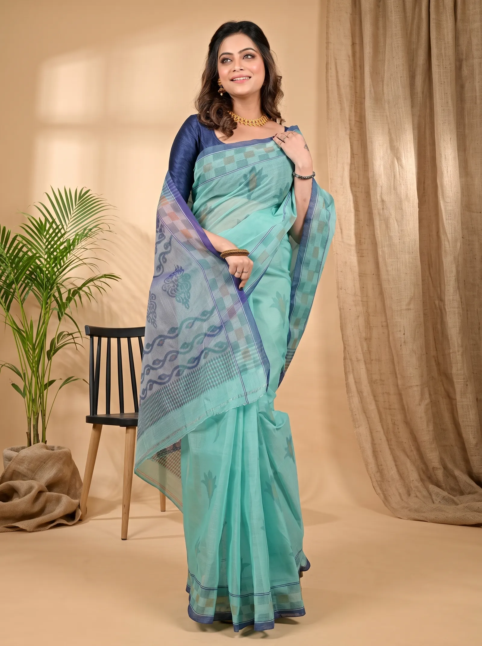 DipDiya Pure Cotton Green Devai Loom to Love Printed Tant Sarees