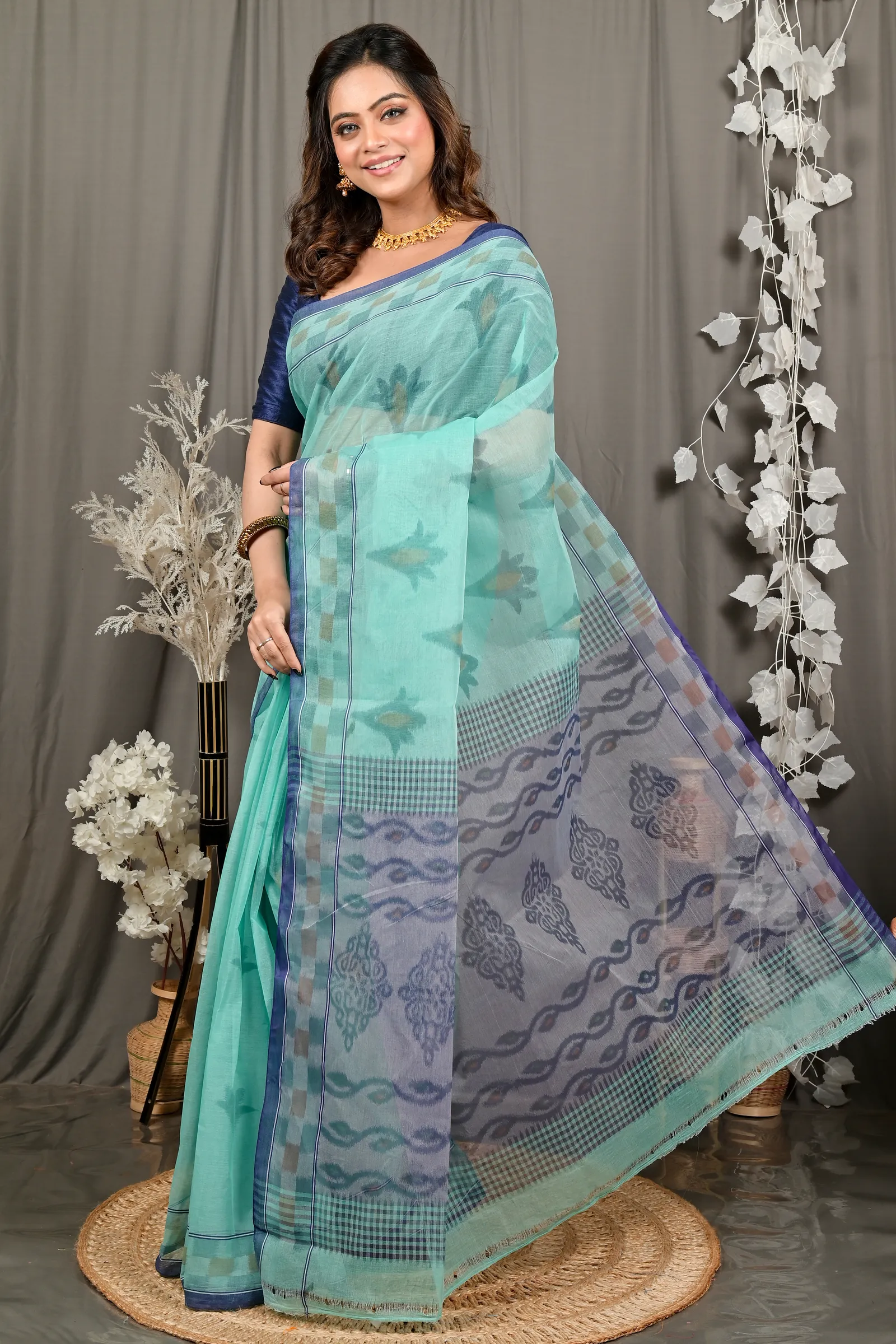 DipDiya Pure Cotton Green Devai Loom to Love Printed Tant Sarees