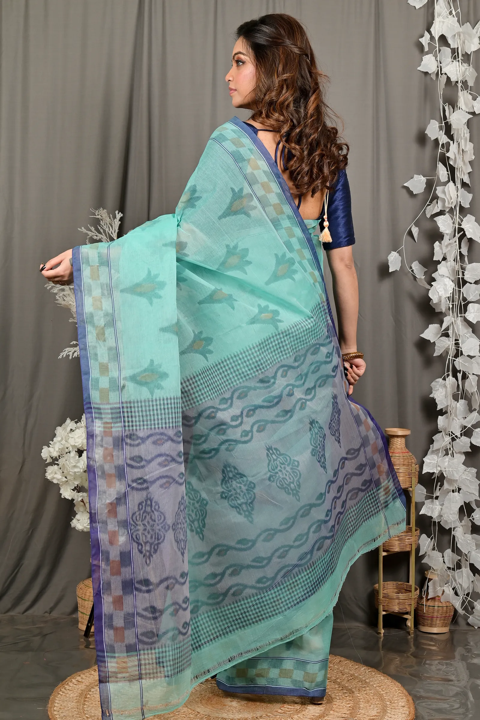 DipDiya Pure Cotton Green Devai Loom to Love Printed Tant Sarees