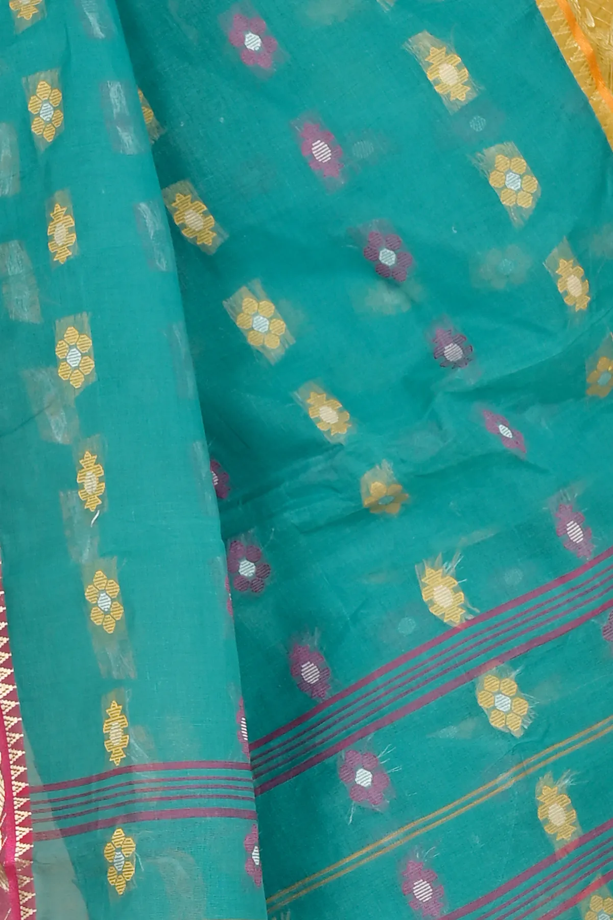 DipDiya Pure Cotton Green Dui Has Traditional Bengali Tant Sarees