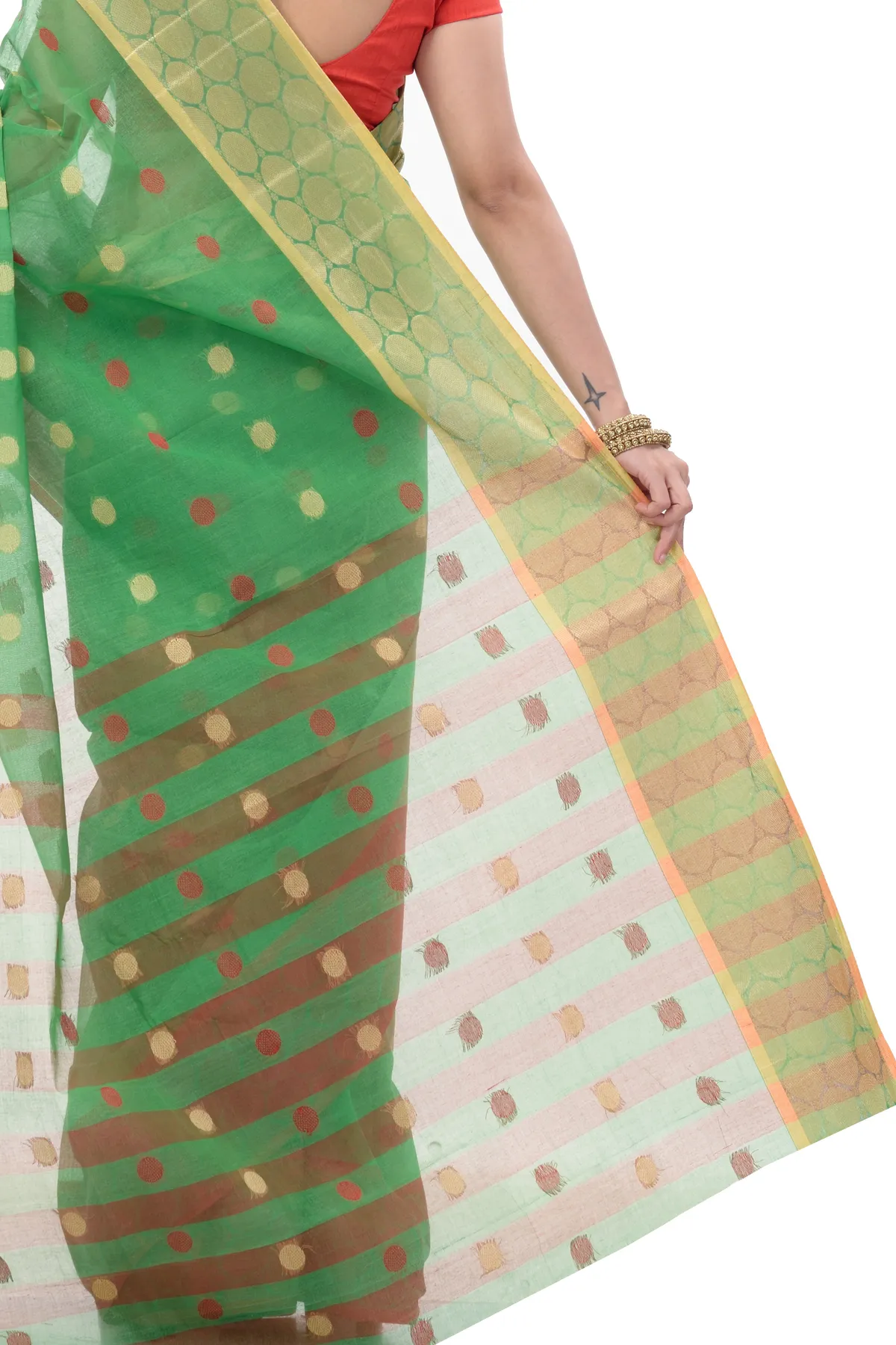 DipDiya Pure Cotton Green Ganga Jamuna Threads of Tradition Tant Sarees