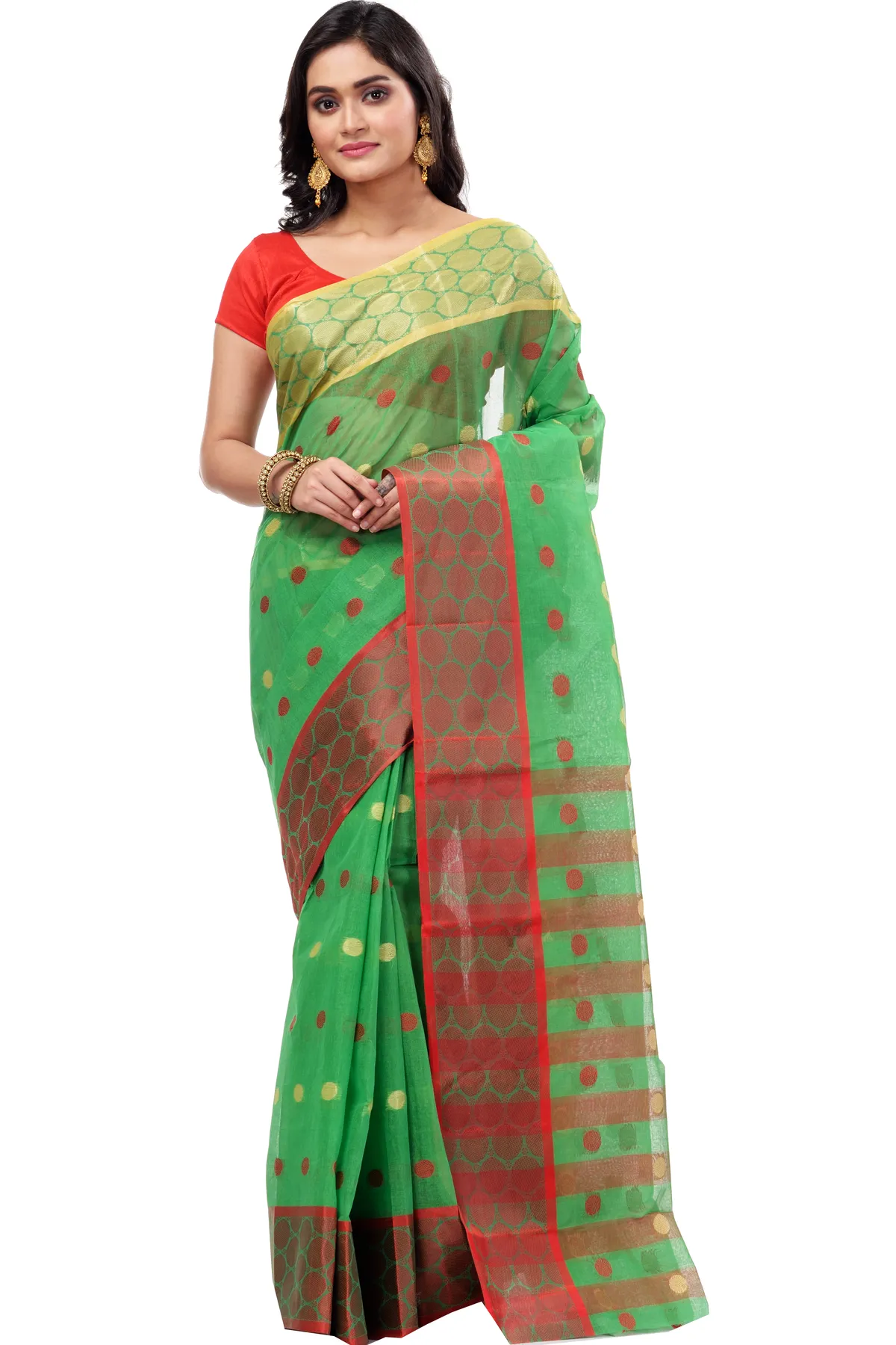DipDiya Pure Cotton Green Ganga Jamuna Threads of Tradition Tant Sarees