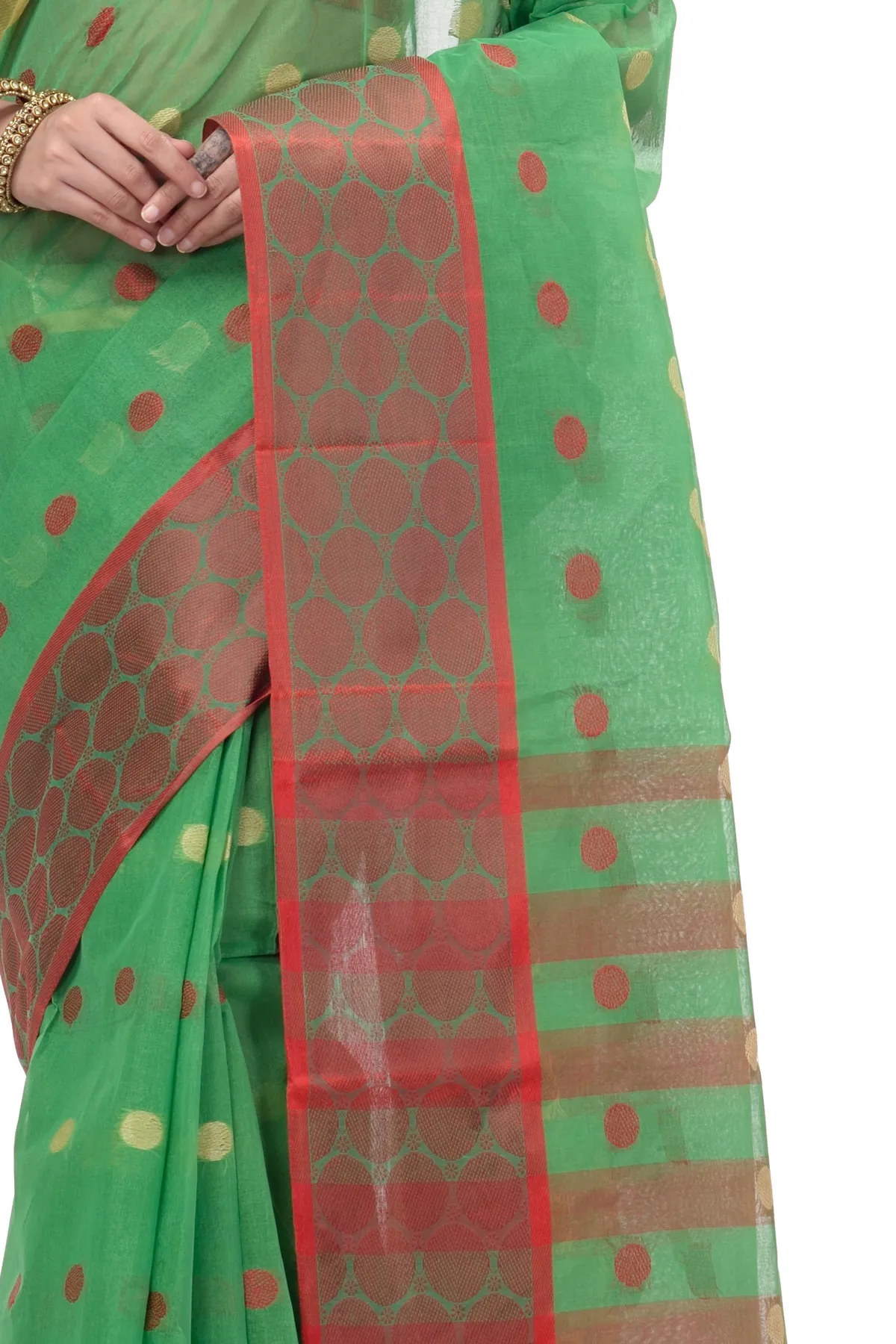 DipDiya Pure Cotton Green Ganga Jamuna Threads of Tradition Tant Sarees