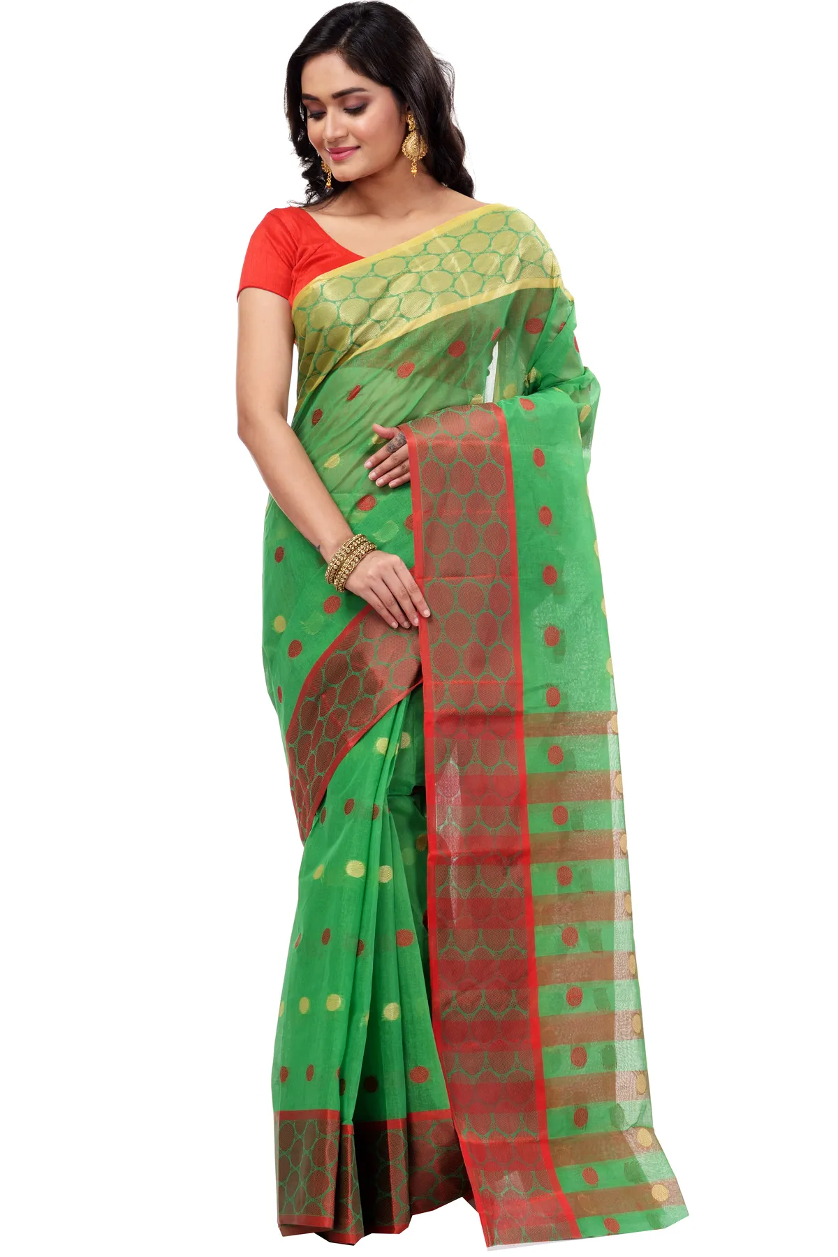 DipDiya Pure Cotton Green Ganga Jamuna Threads of Tradition Tant Sarees