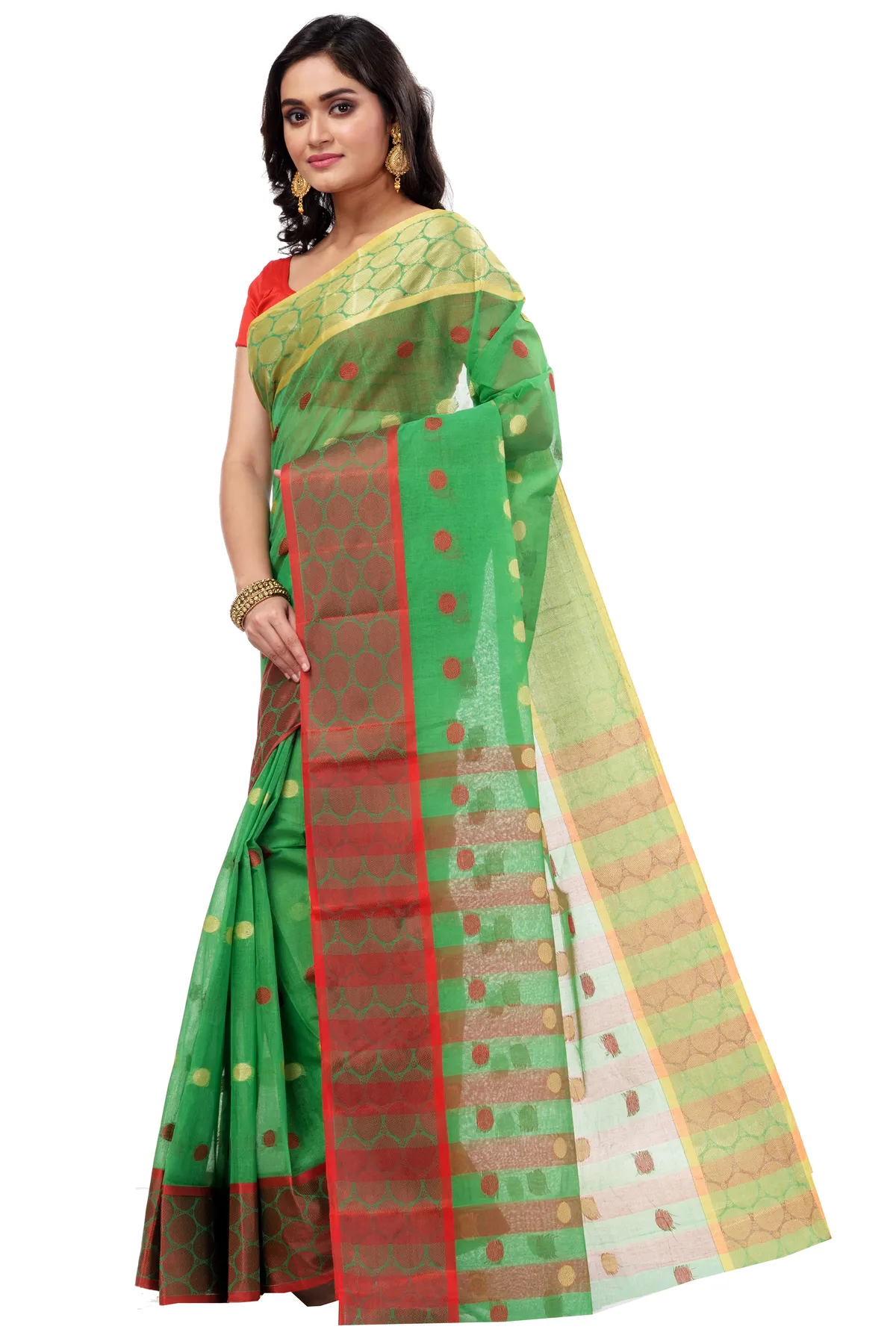 DipDiya Pure Cotton Green Ganga Jamuna Threads of Tradition Tant Sarees
