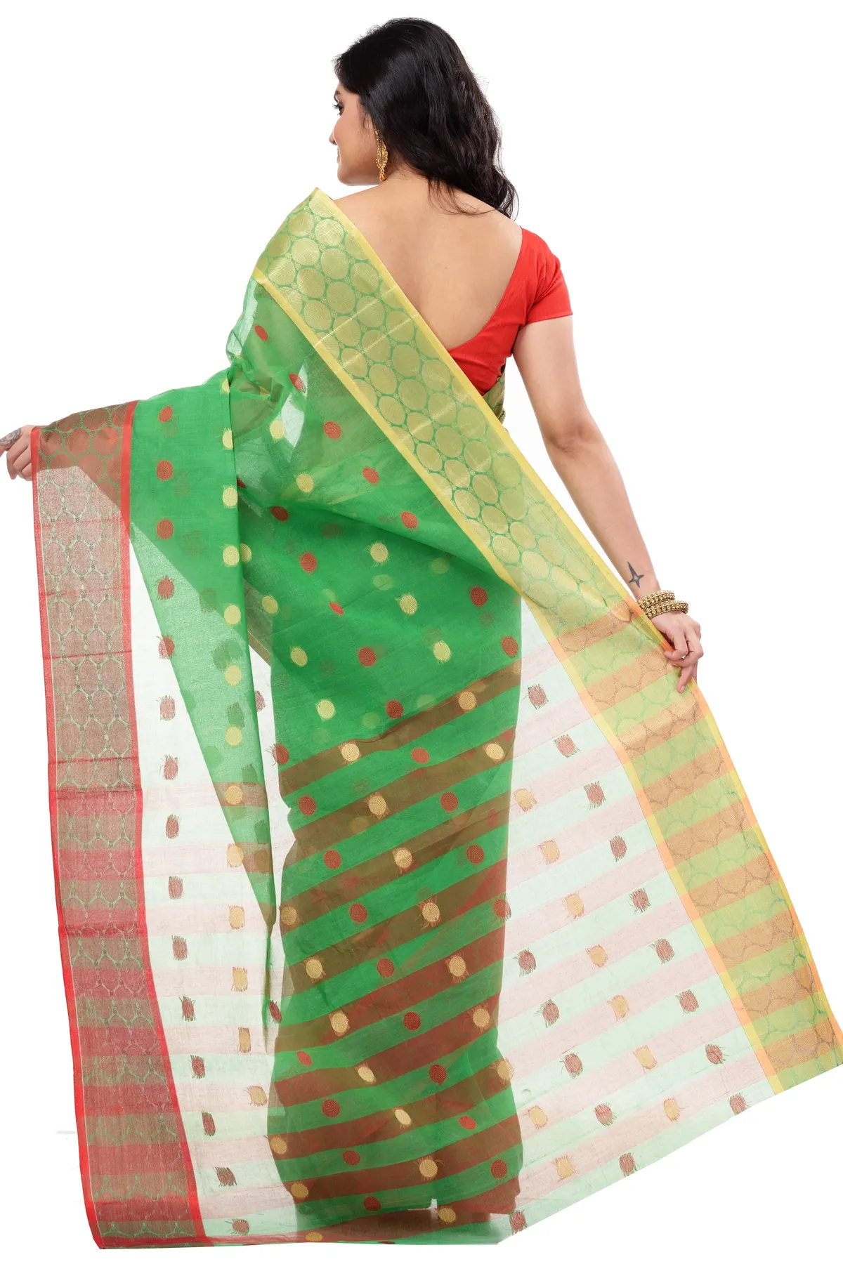 DipDiya Pure Cotton Green Ganga Jamuna Threads of Tradition Tant Sarees