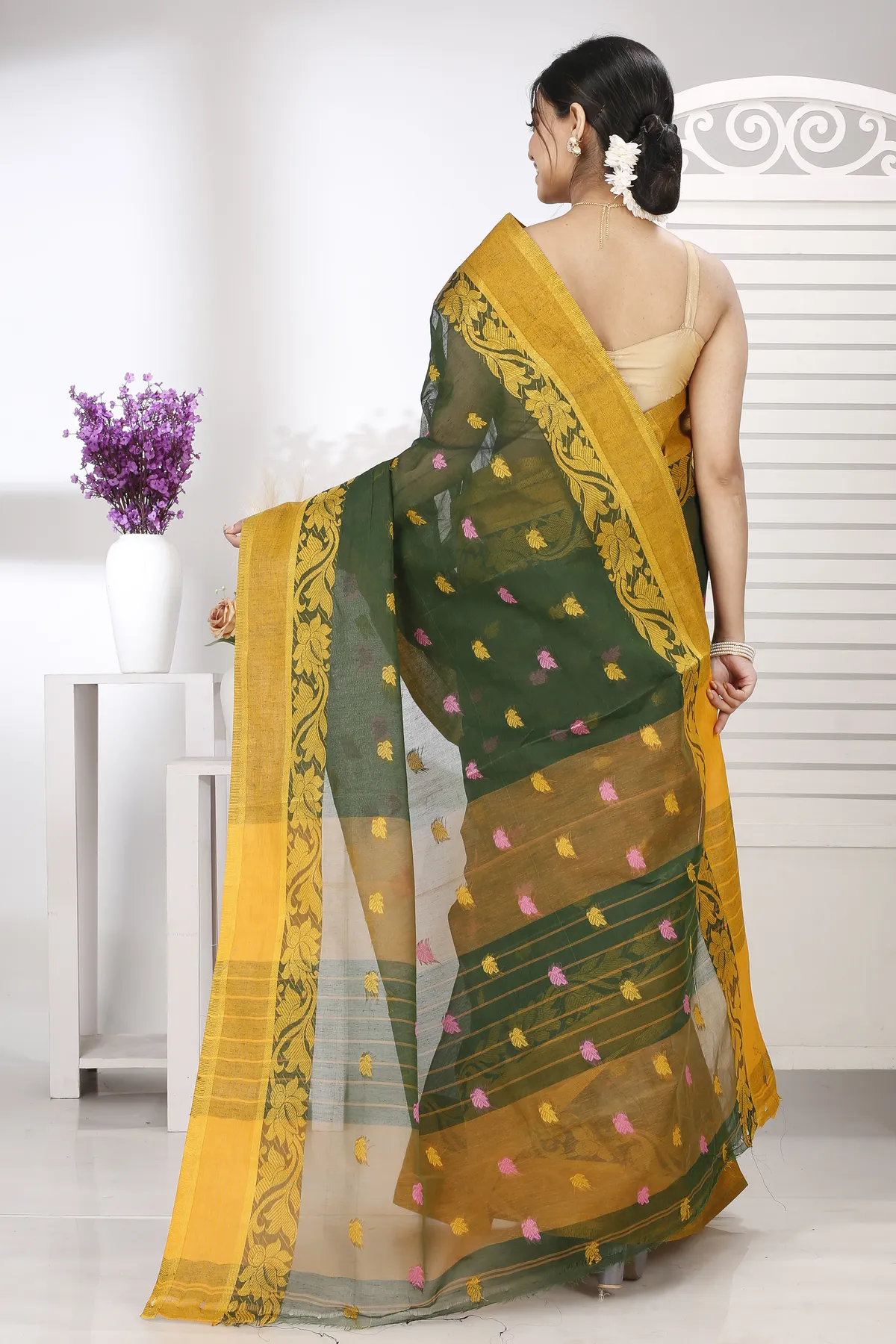 DipDiya Pure Cotton Green Guti Heritage of Bengal Tant Sarees