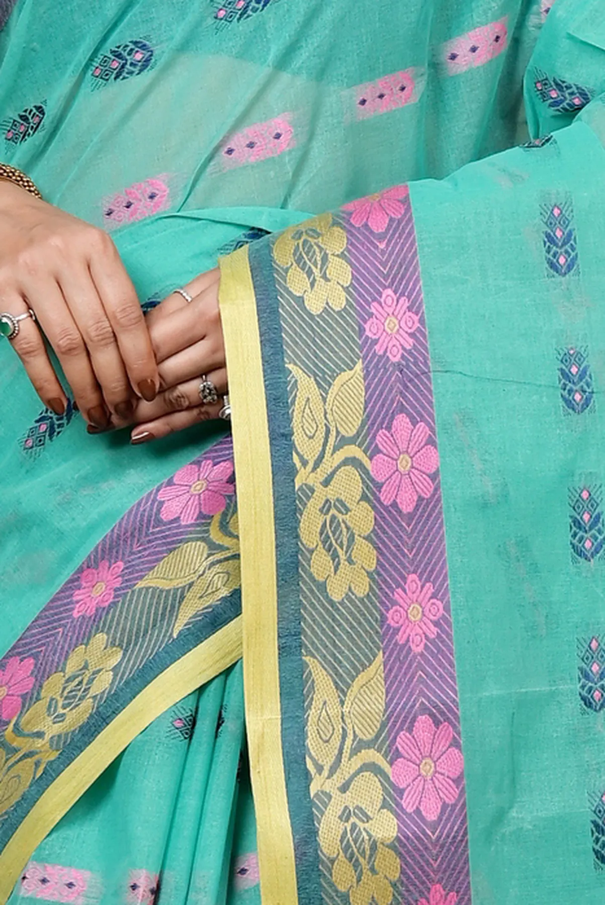 DipDiya Pure Cotton Green Helok Handloom Heritage Tant Sarees
