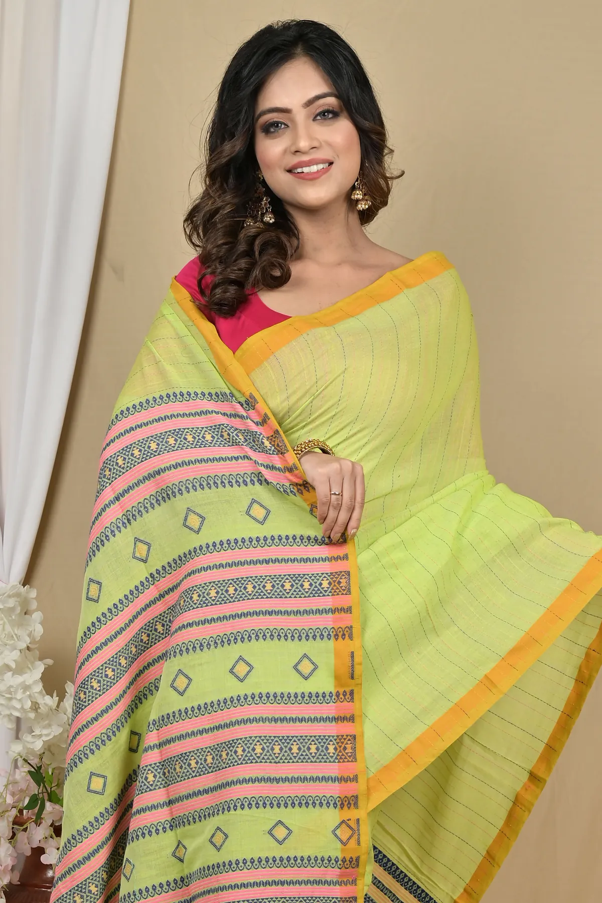 DipDiya Pure Cotton Green Hima Crafted with Soul Handloom Sarees