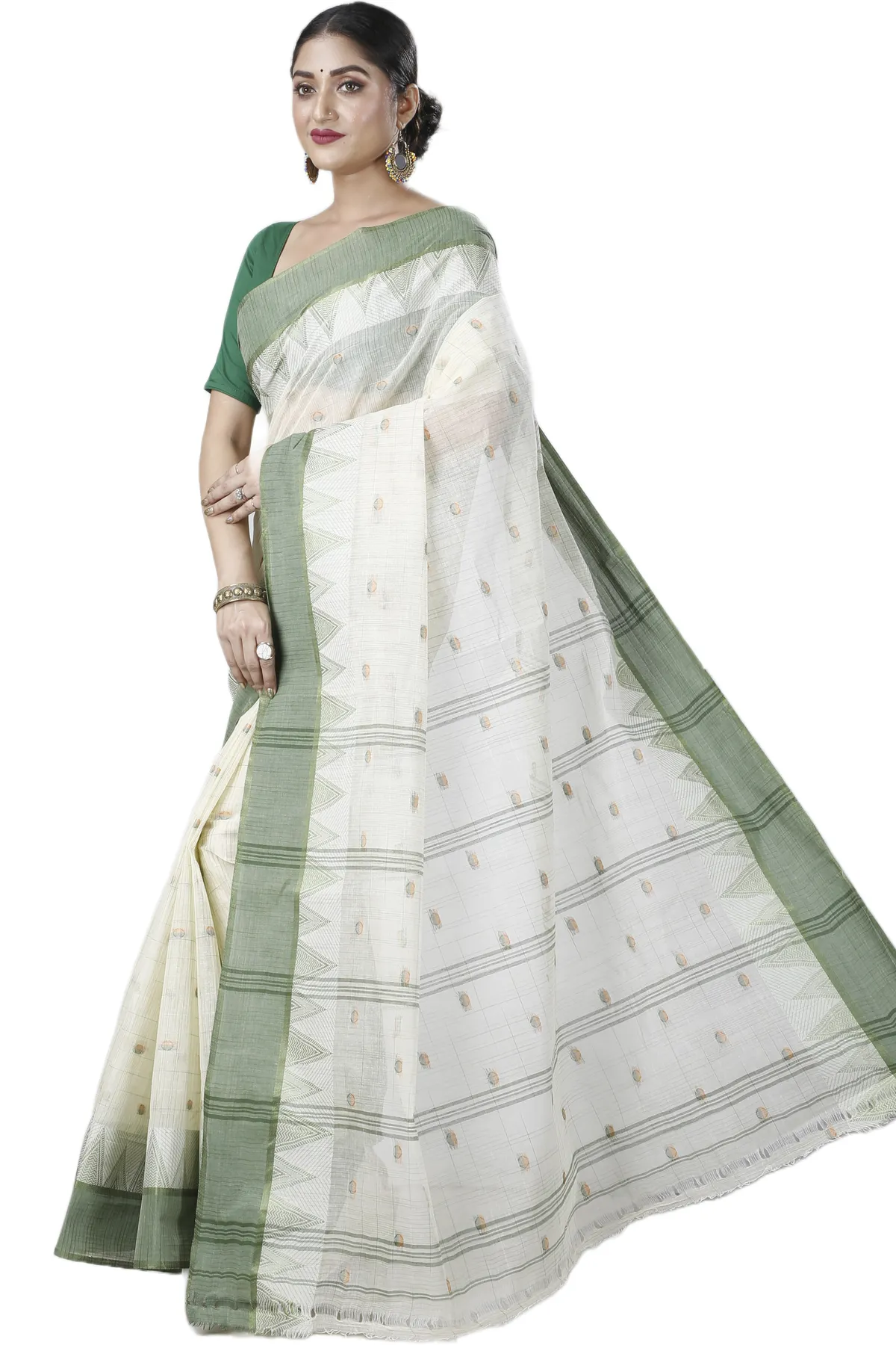 DipDiya Pure Cotton Green Ishvari Threads of Tradition Tant Sarees