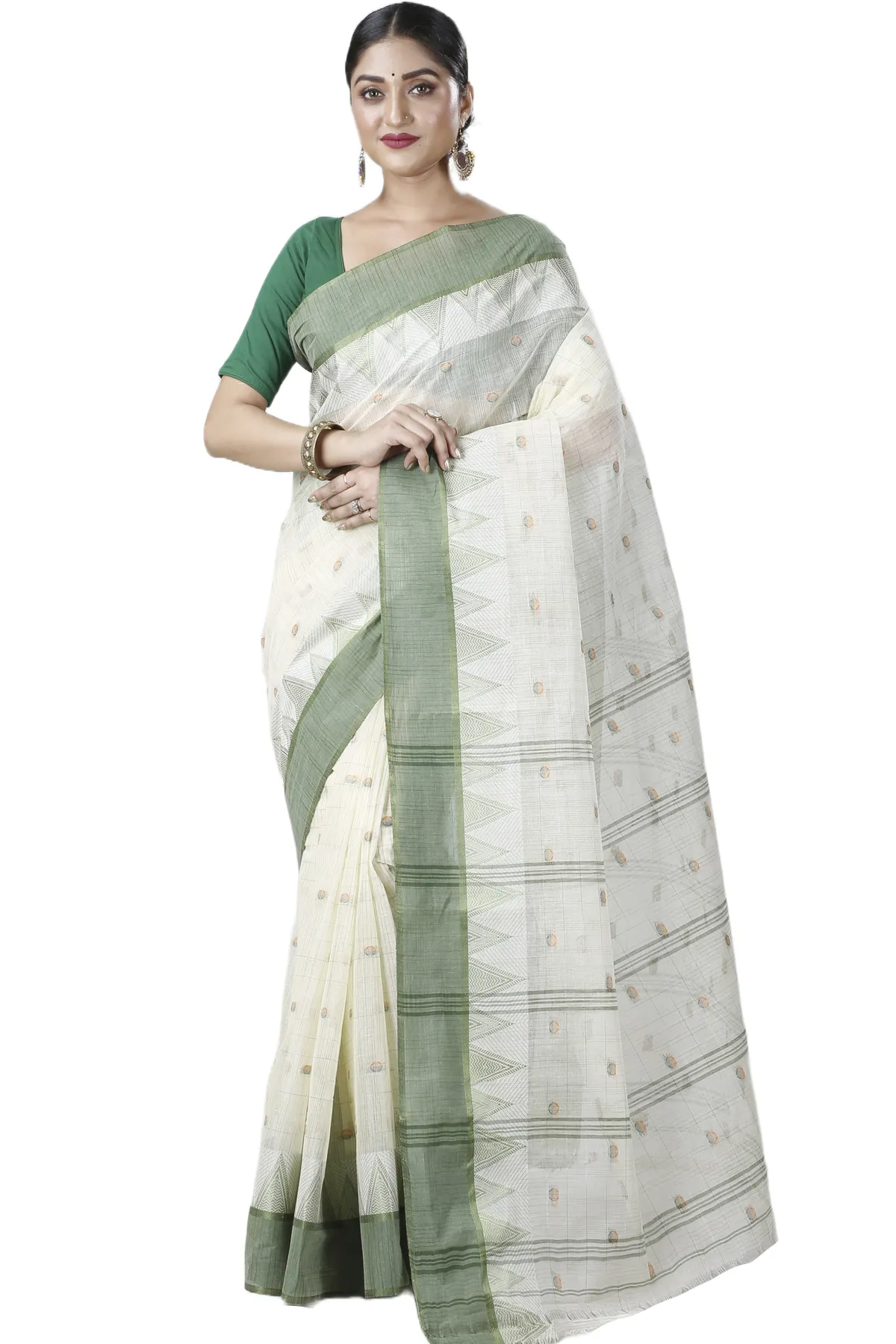 DipDiya Pure Cotton Green Ishvari Threads of Tradition Tant Sarees